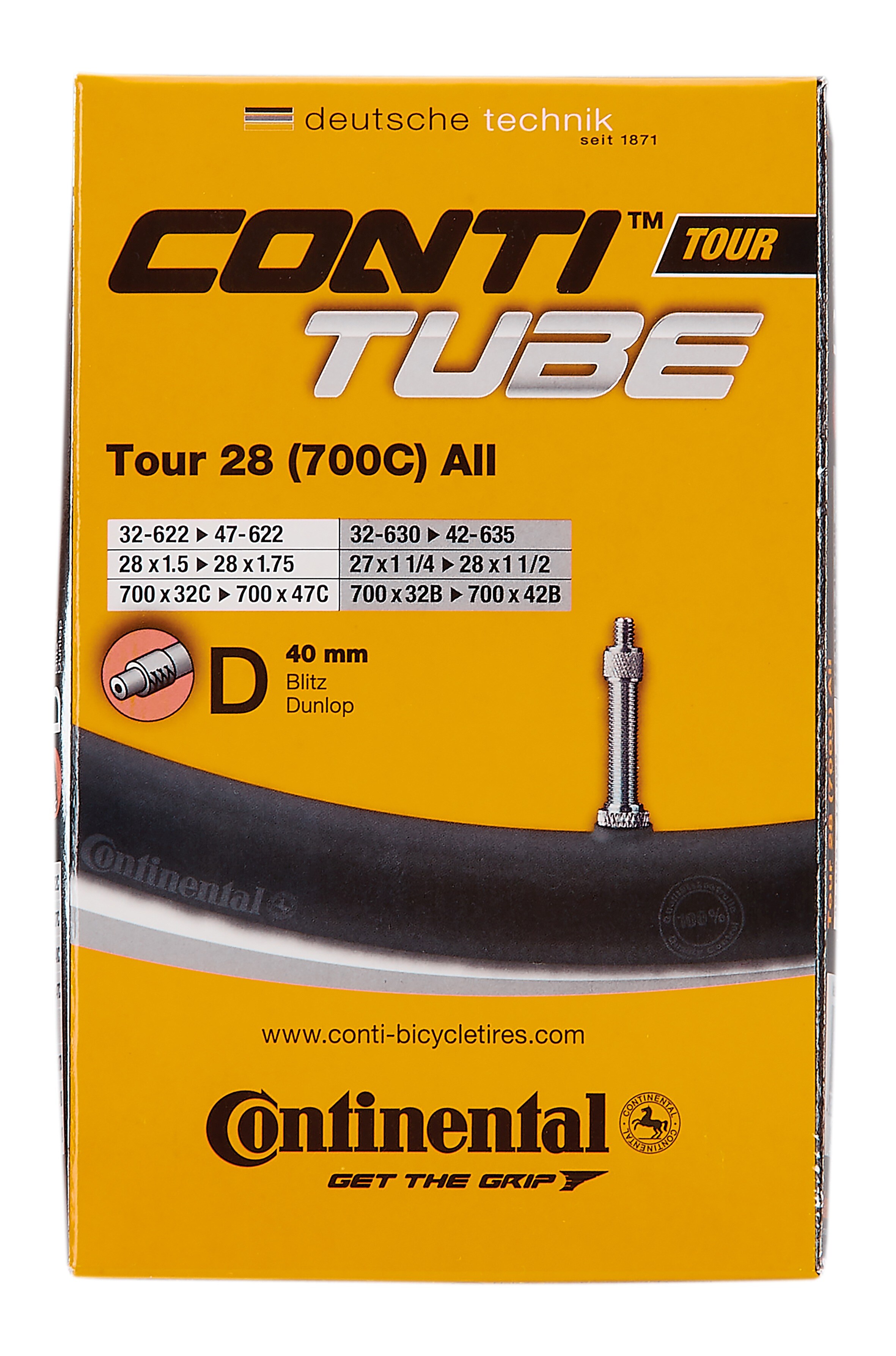 CONTINENTAL-Fahrradgruppenschlauch, 27" x 1 1/4 - 28" x 1.75, Patentventil 