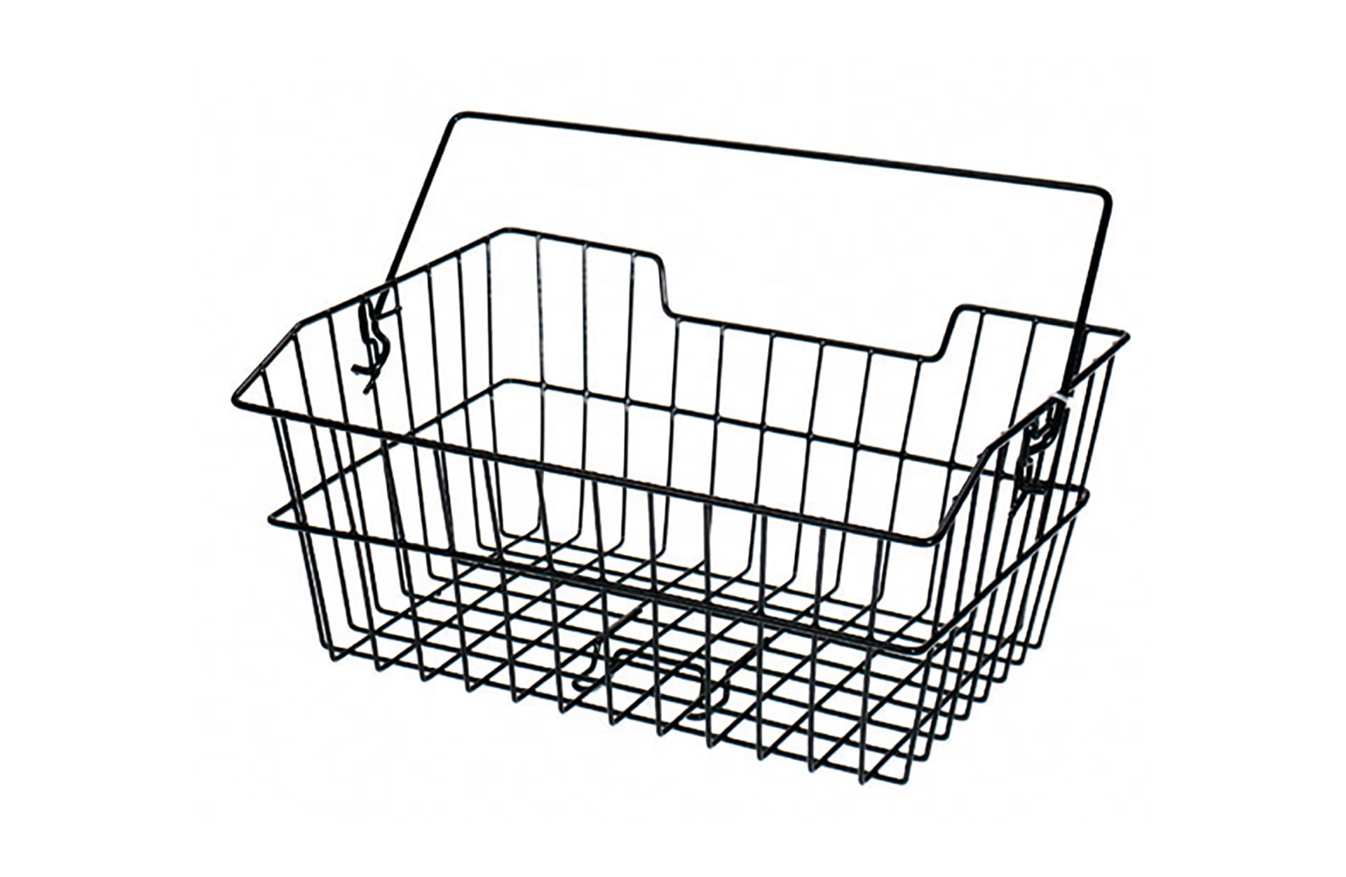 Fahrradkorb, engmaschiges Wabengitter, werkzeugfreie Gep&auml;cktr&auml;germontage, PE-Kunststoffbeschichtet, Farbe: schwarz 