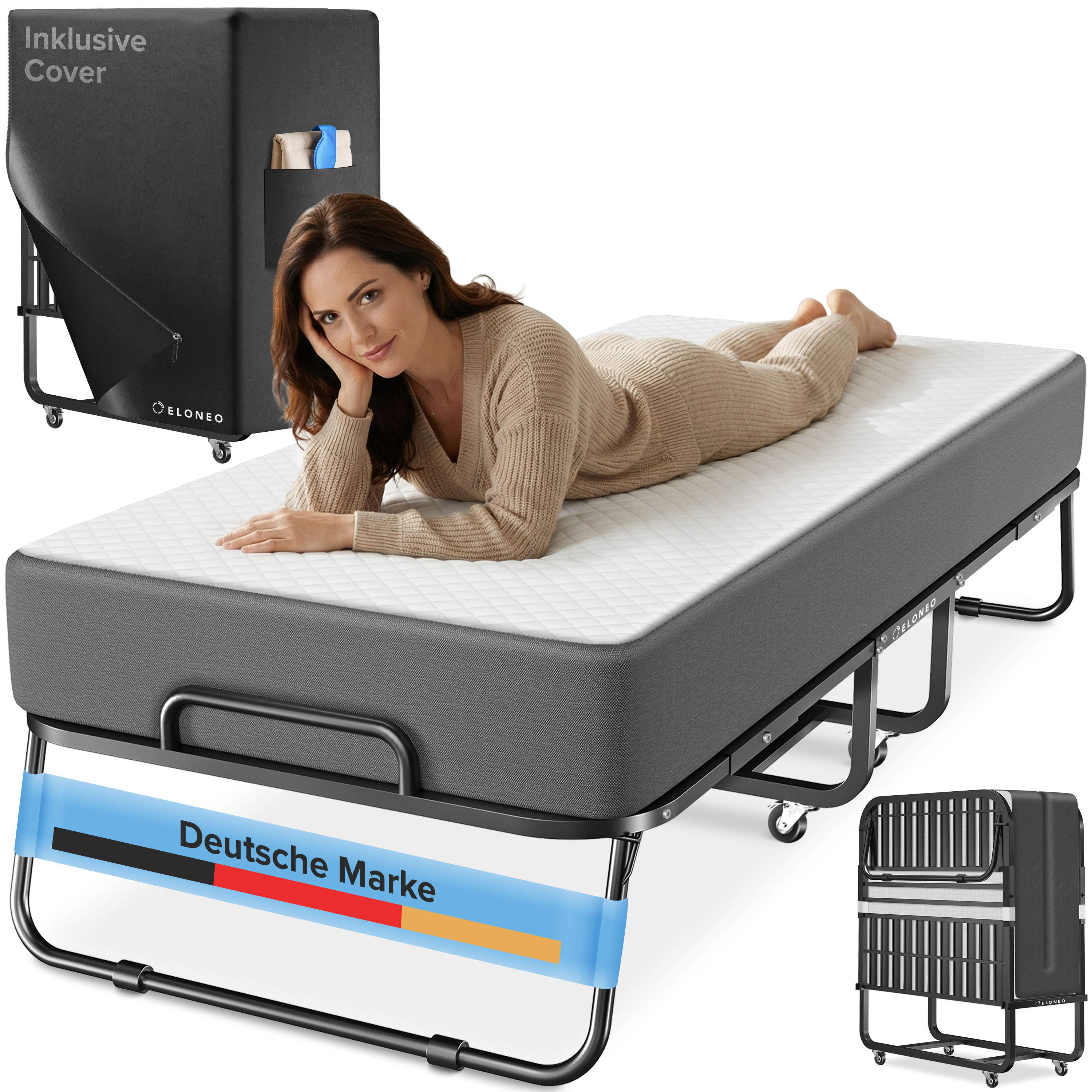 ELONEO Klappbett mit Matratze, 80x200 cm 