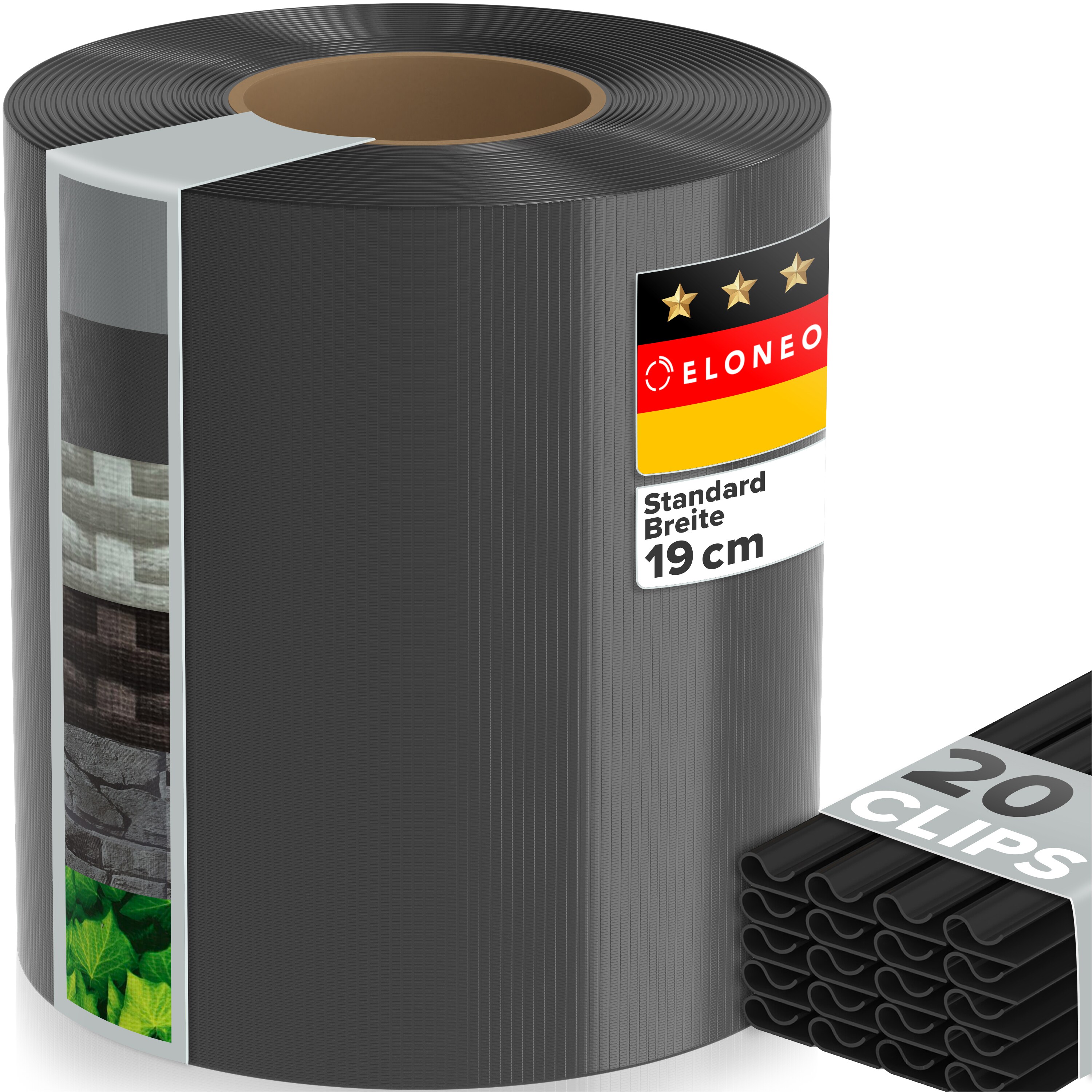 ELONEO PVC Sichtschutzstreifen f&uuml;r Doppelstabmattenzaun, 35m x 19cm, 1er-Set Dunkelgrau 