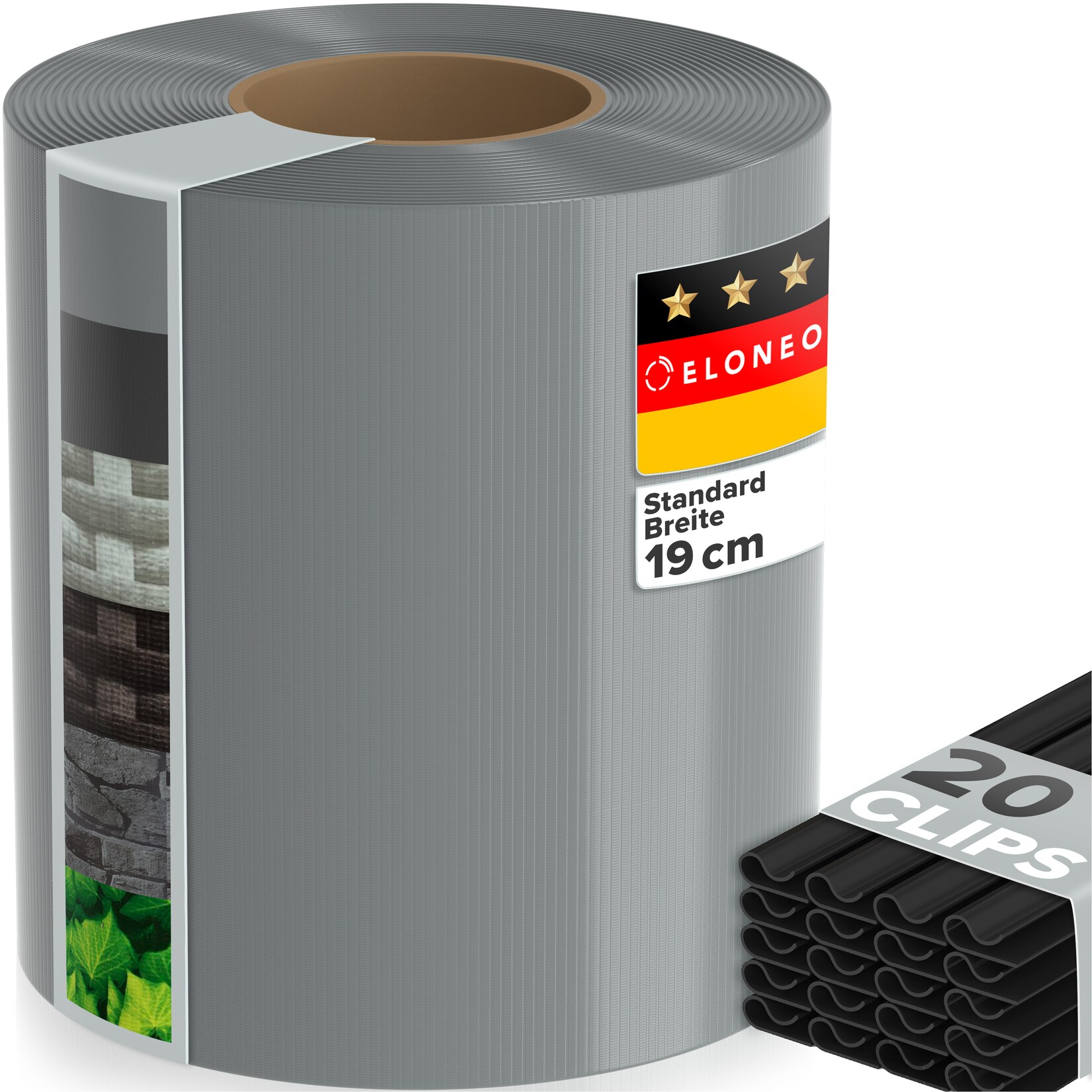 ELONEO PVC Sichtschutzstreifen für Doppelstabmattenzaun, 35m x 19cm, 1er-Set Hellgrau
