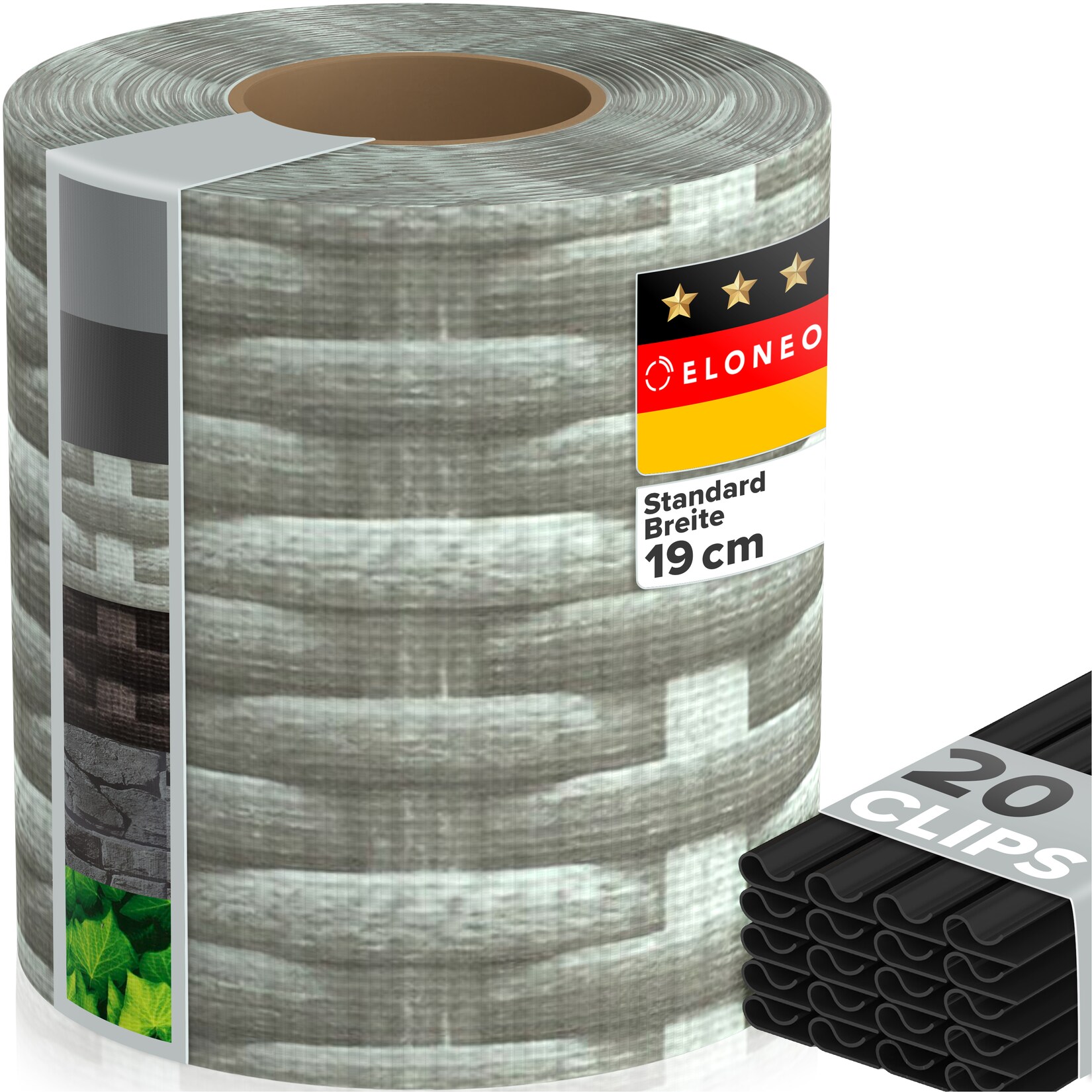 ELONEO PVC Sichtschutzstreifen für Doppelstabmattenzaun, 35m x 19cm, 1er-Set Rattan hell