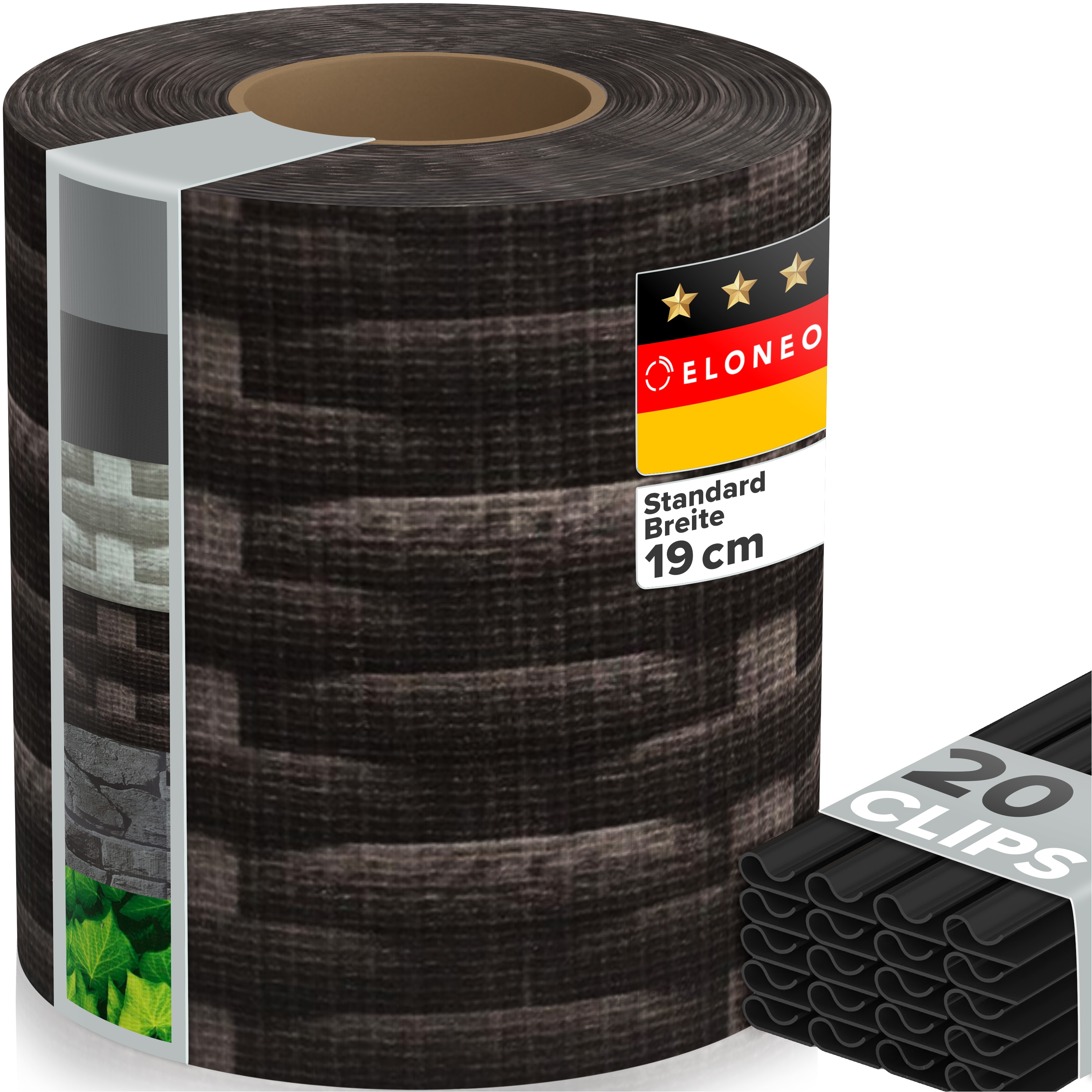 ELONEO PVC Sichtschutzstreifen f&uuml;r Doppelstabmattenzaun, 35m x 19cm, 1er-Set Rattan dunkel 
