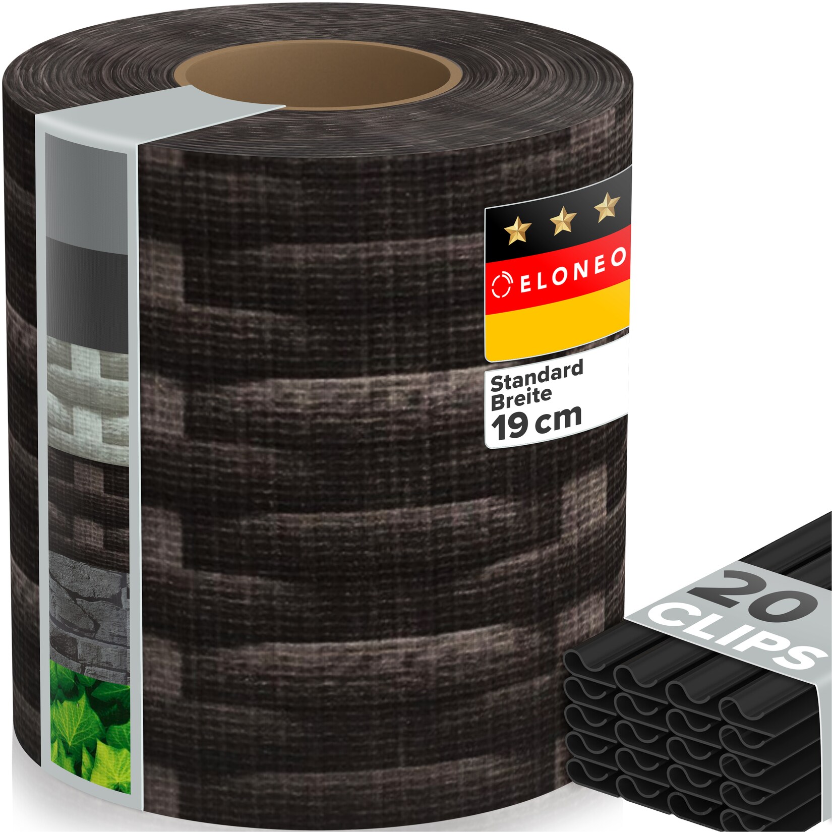 ELONEO PVC Sichtschutzstreifen für Doppelstabmattenzaun, 35m x 19cm, 1er-Set Rattan dunkel
