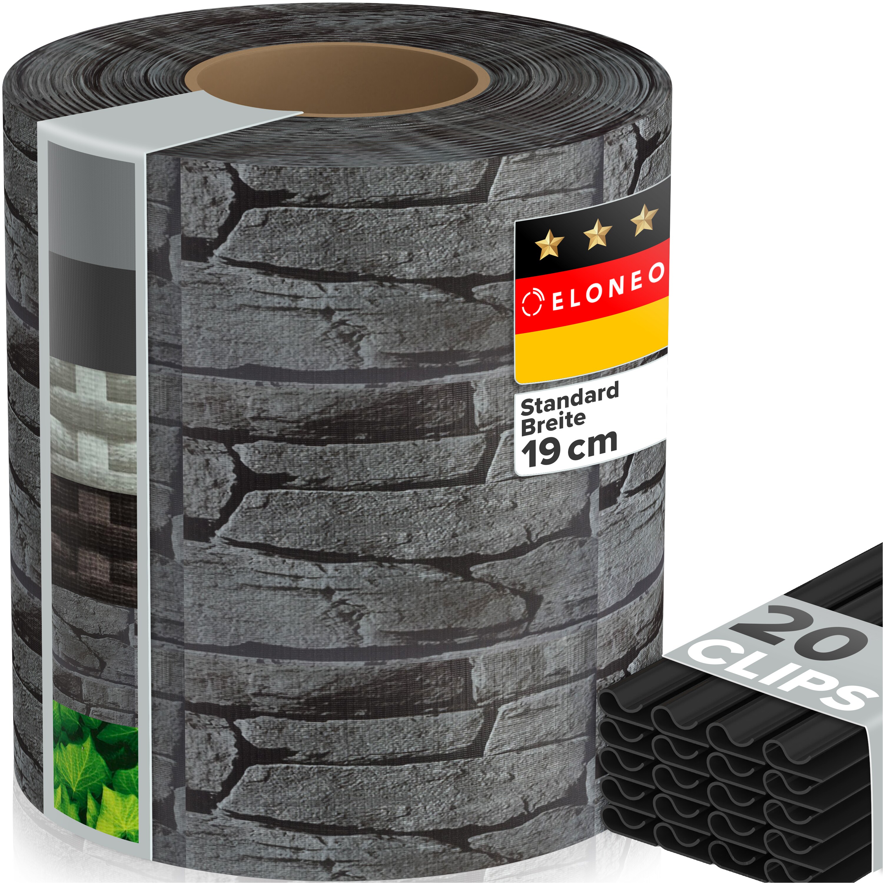 ELONEO PVC Sichtschutzstreifen f&uuml;r Doppelstabmattenzaun, 35m x 19cm, 1er-Set Stein 