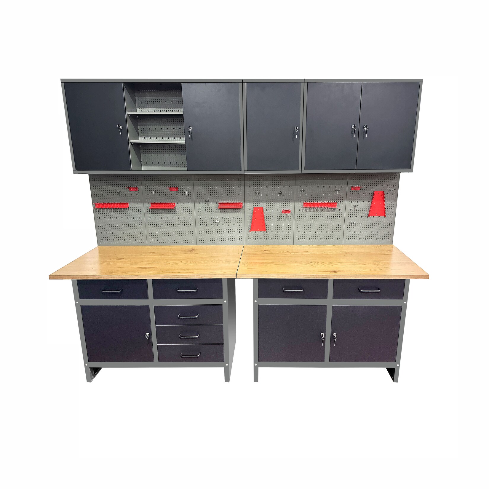 Prestige Works Werkstattwand Werkstatt Set Metall 240cm Werkbank Werkzeugschrank