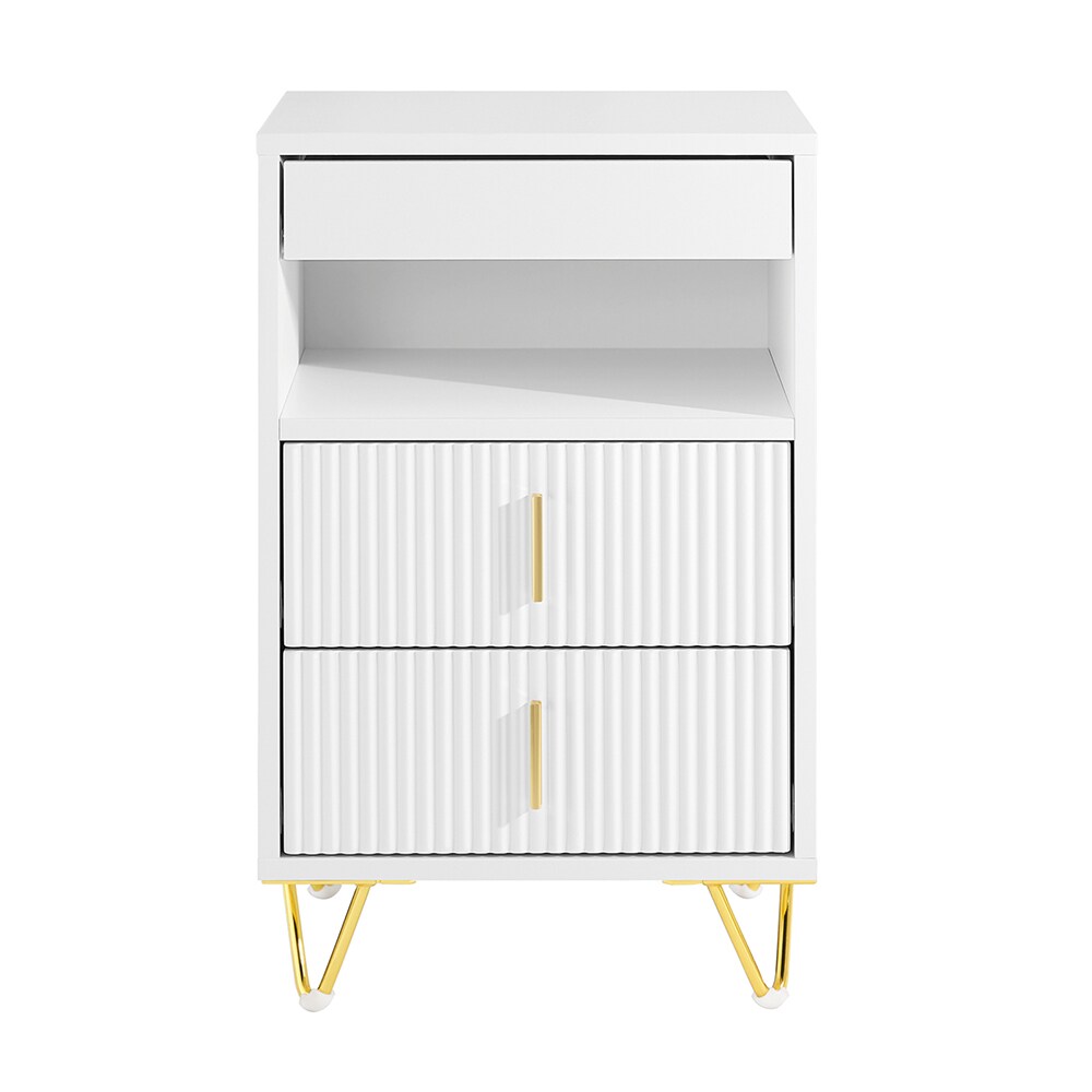SoBuy Nachttisch mit 3 Schubladen Wei&szlig; 40x40x63cm Modern 