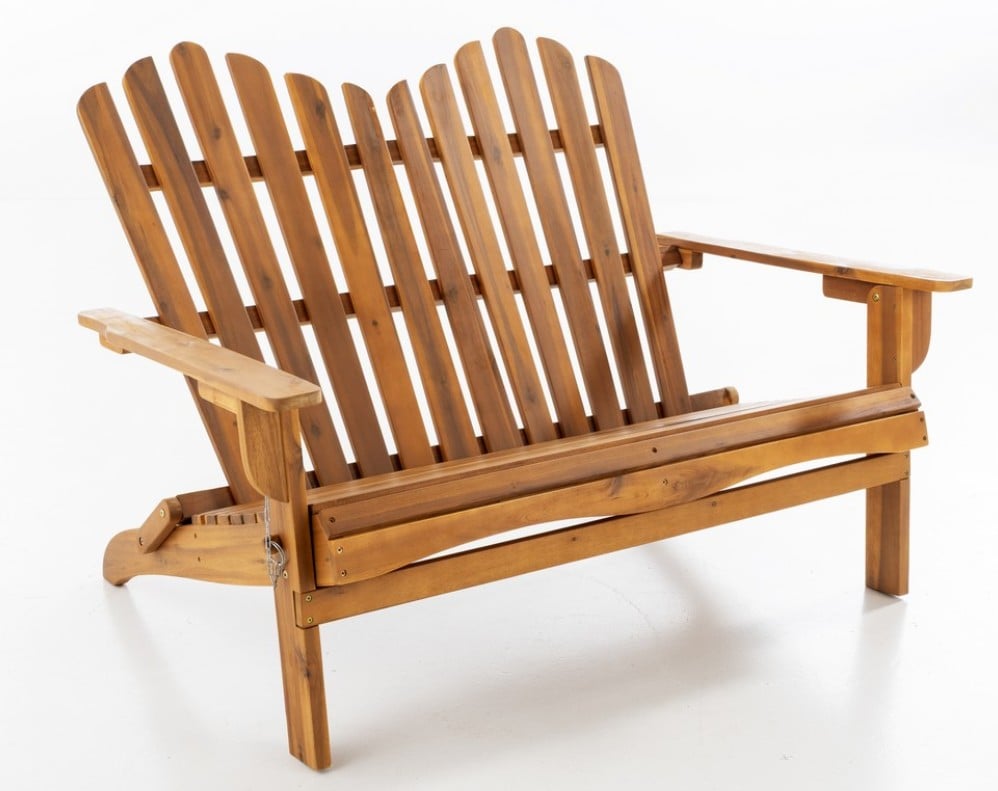 2-Sitzer Adirondack-Gartenbank klappbar aus Akazienholz, ca. 125 x 80 x 94 cm &ndash; Hellbraun 