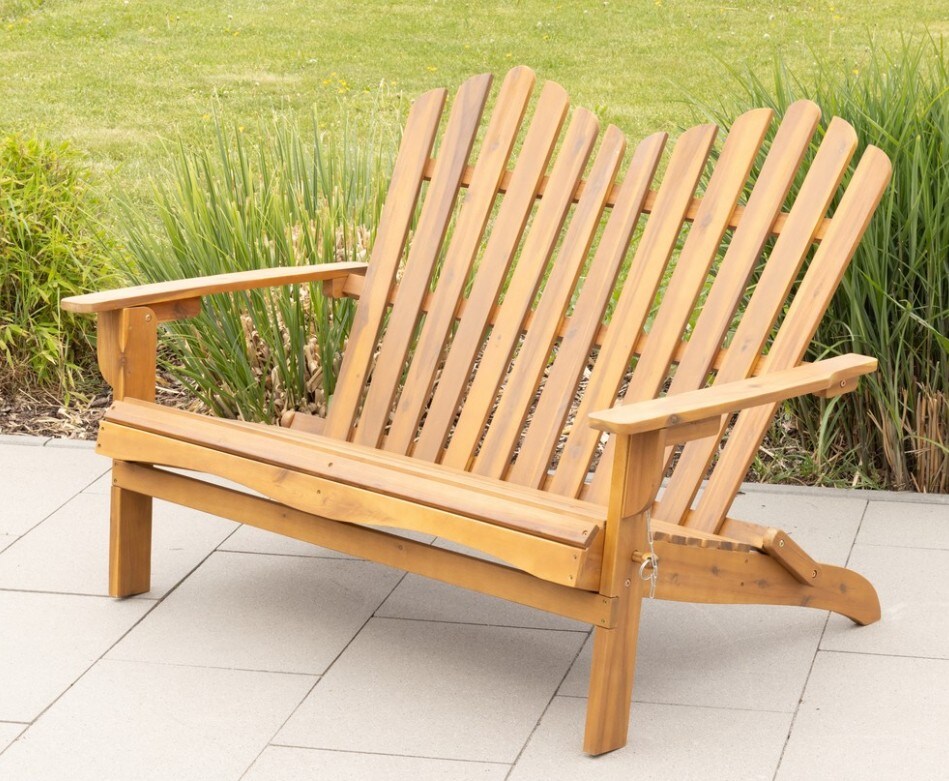 2-Sitzer Adirondack-Gartenbank klappbar aus Akazienholz, ca. 125 x 80 x 94 cm – Hellbraun