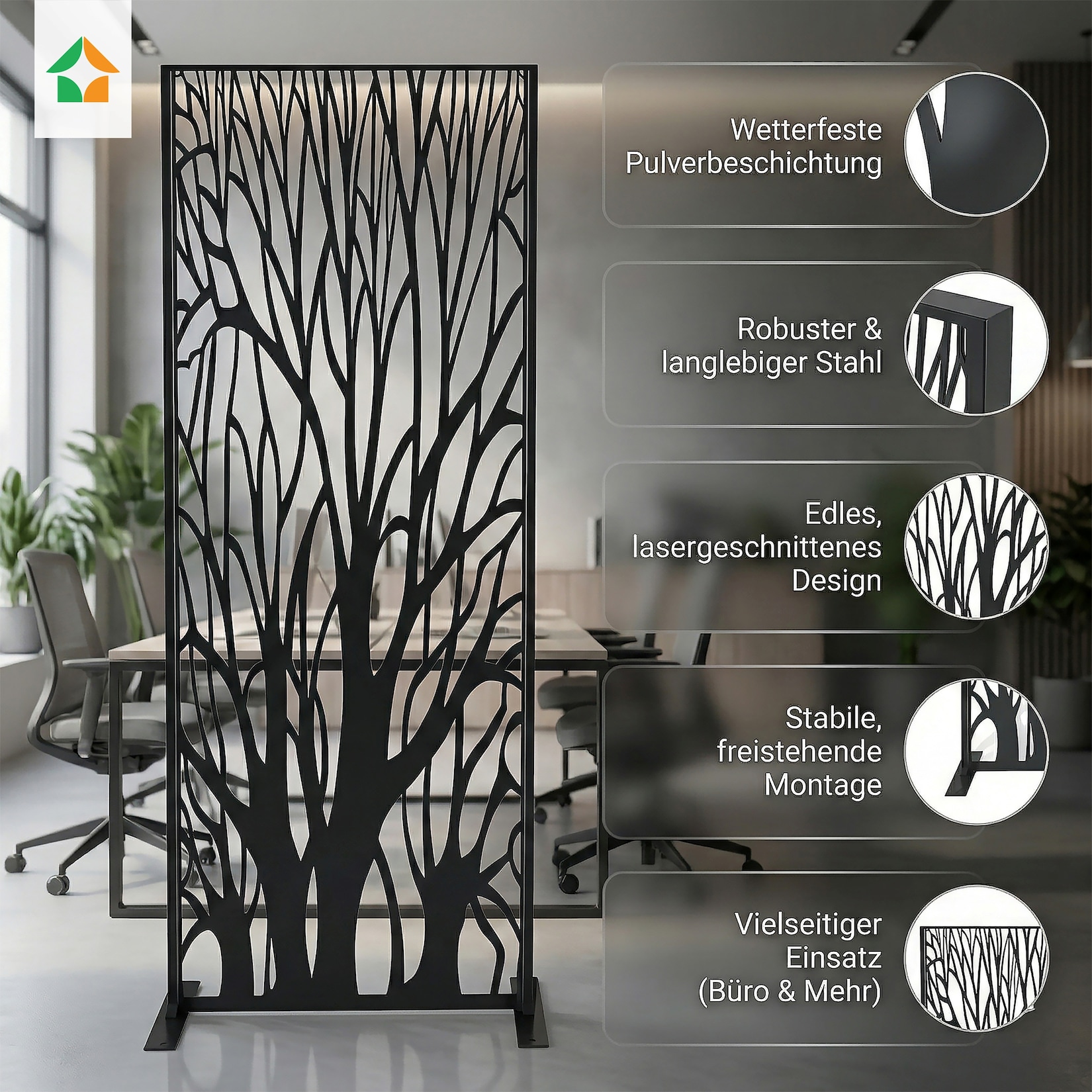 Dekoratives Metallpaneel Metallsichtschutzwand ca. 150 x 50 cm - Schwarz Auenland