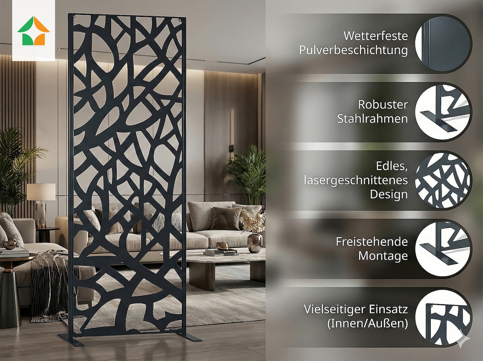 Dekoratives Metallpaneel Metallsichtschutzwand ca. 150 x 50 cm - Schwarz Roma