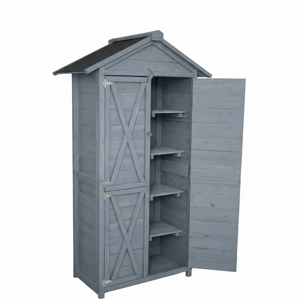 Werkzeugschrank aus Holz, ca. 88 x 45,5 x 168 cm - Grau 