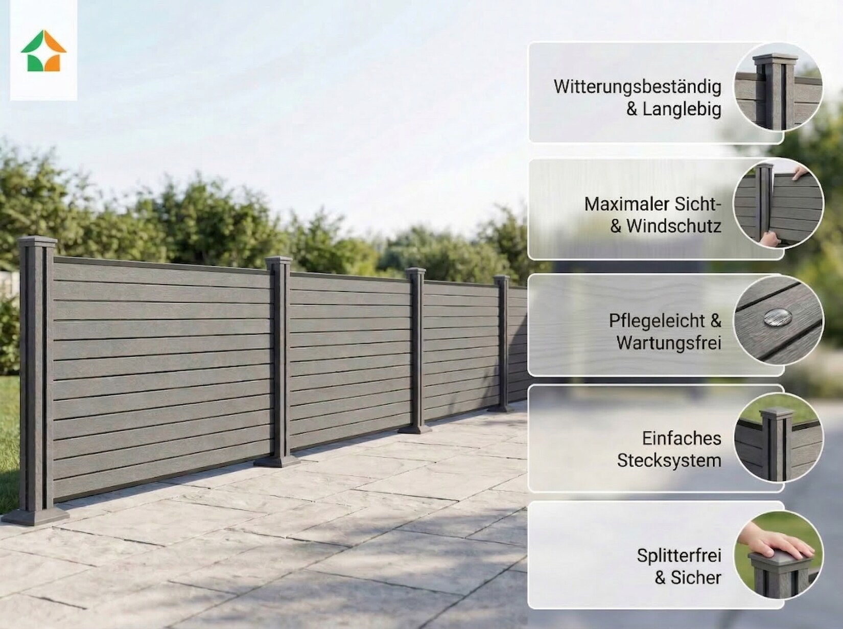 WPC-Sichtschutzzaun Valla 5x Element + 6x Pfosten - Grau