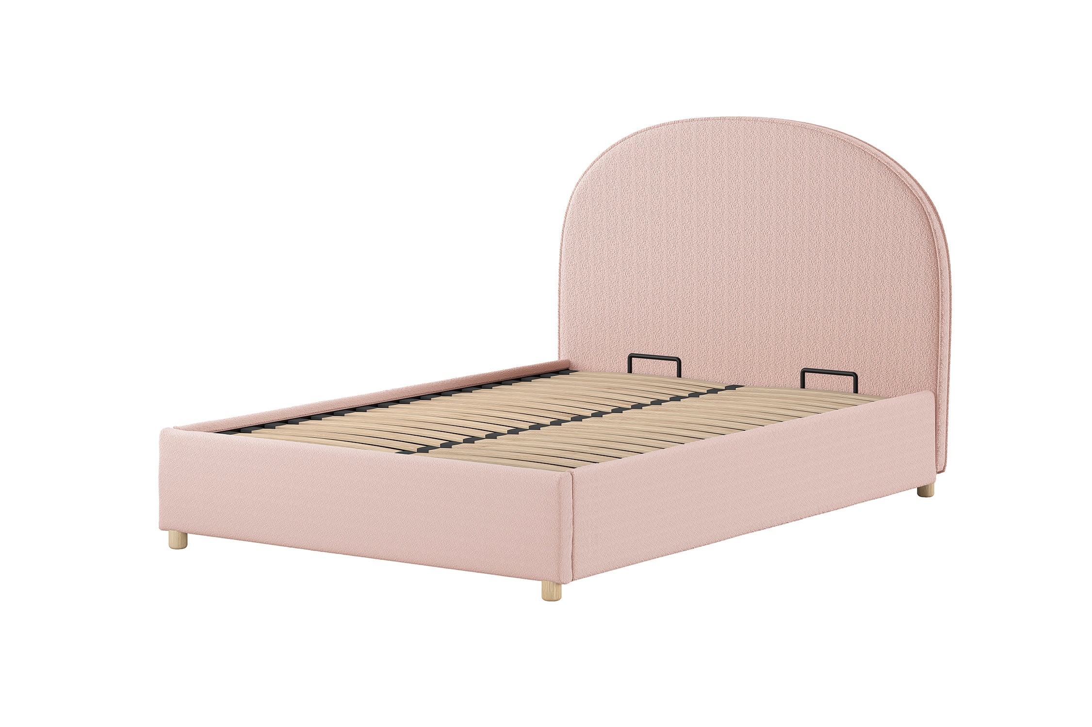 MOON Polsterbett 140 x 200 cm mit Bettkasten, inkl Lattenrost, Bezug trendiger Boucle Stoff in Rosa 