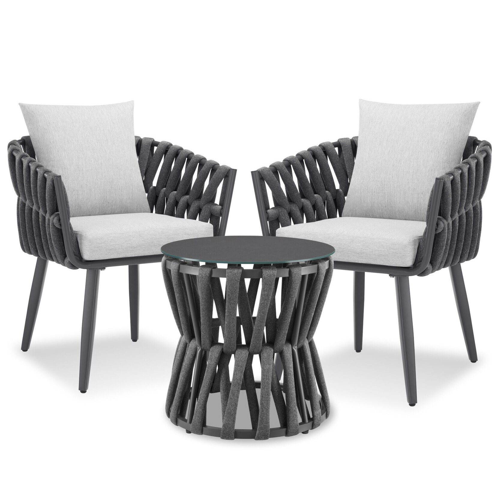 tectake® Aluminium Gartenlounge-Set, im Rope-Design, dicke Polsterung, höhenverstellbare Kunststofffüße, Sicherheitsglasplatte