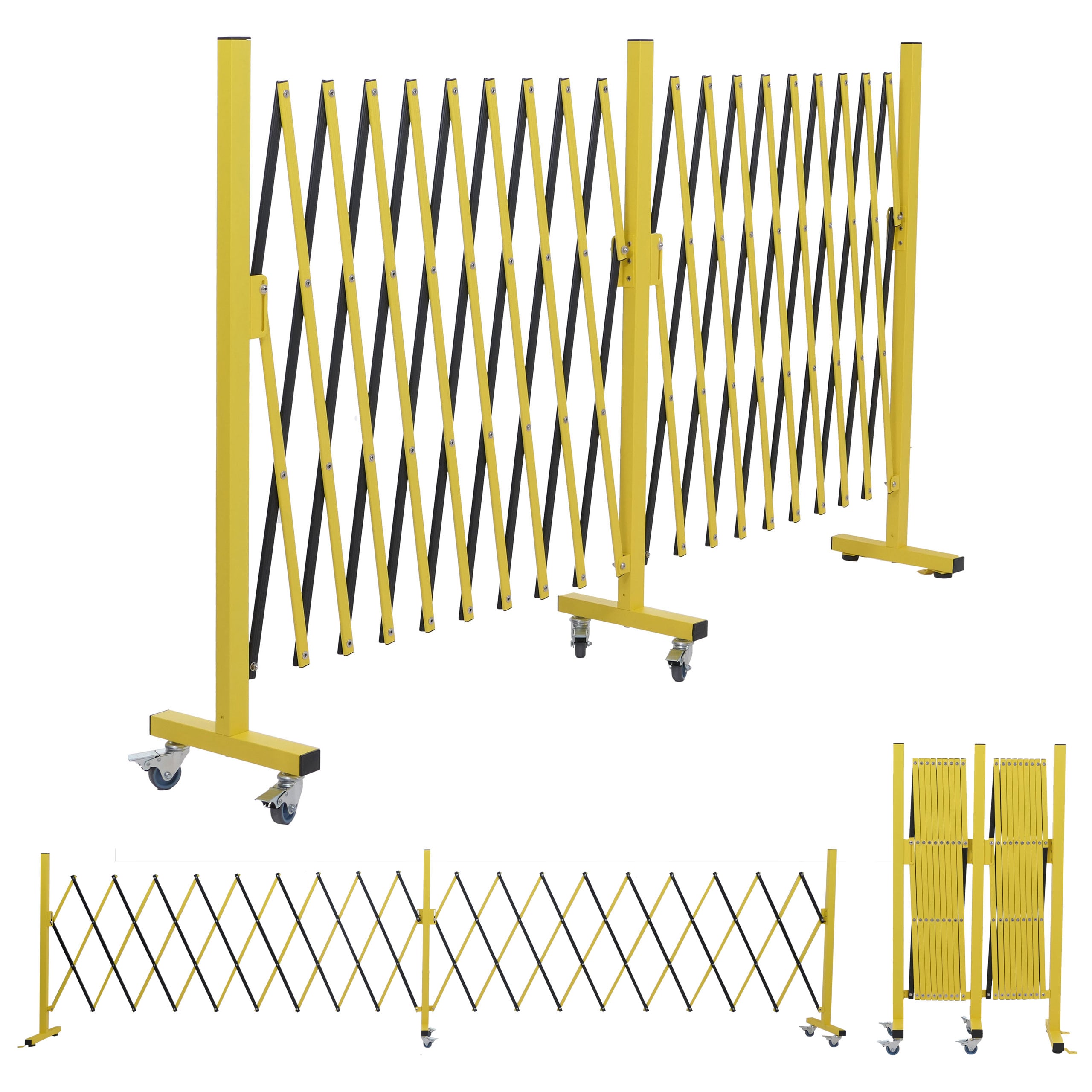 Alu Absperrgitter MCW-B34, Scherengitter Schutzgitter mit Rollen, ausziehbar 110x60-500cm ~ gelb-schwarz 