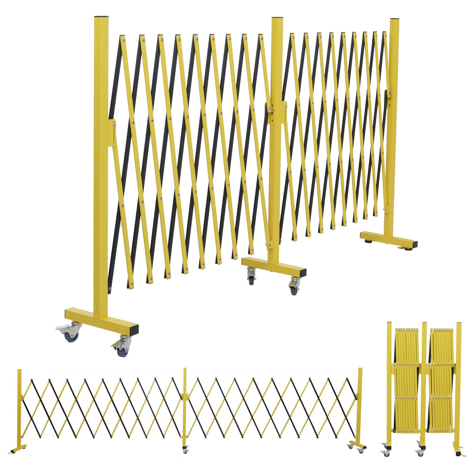 Alu Absperrgitter -B34, Scherengitter Schutzgitter mit Rollen, ausziehbar 110x60-500cm ~ gelb-schwarz