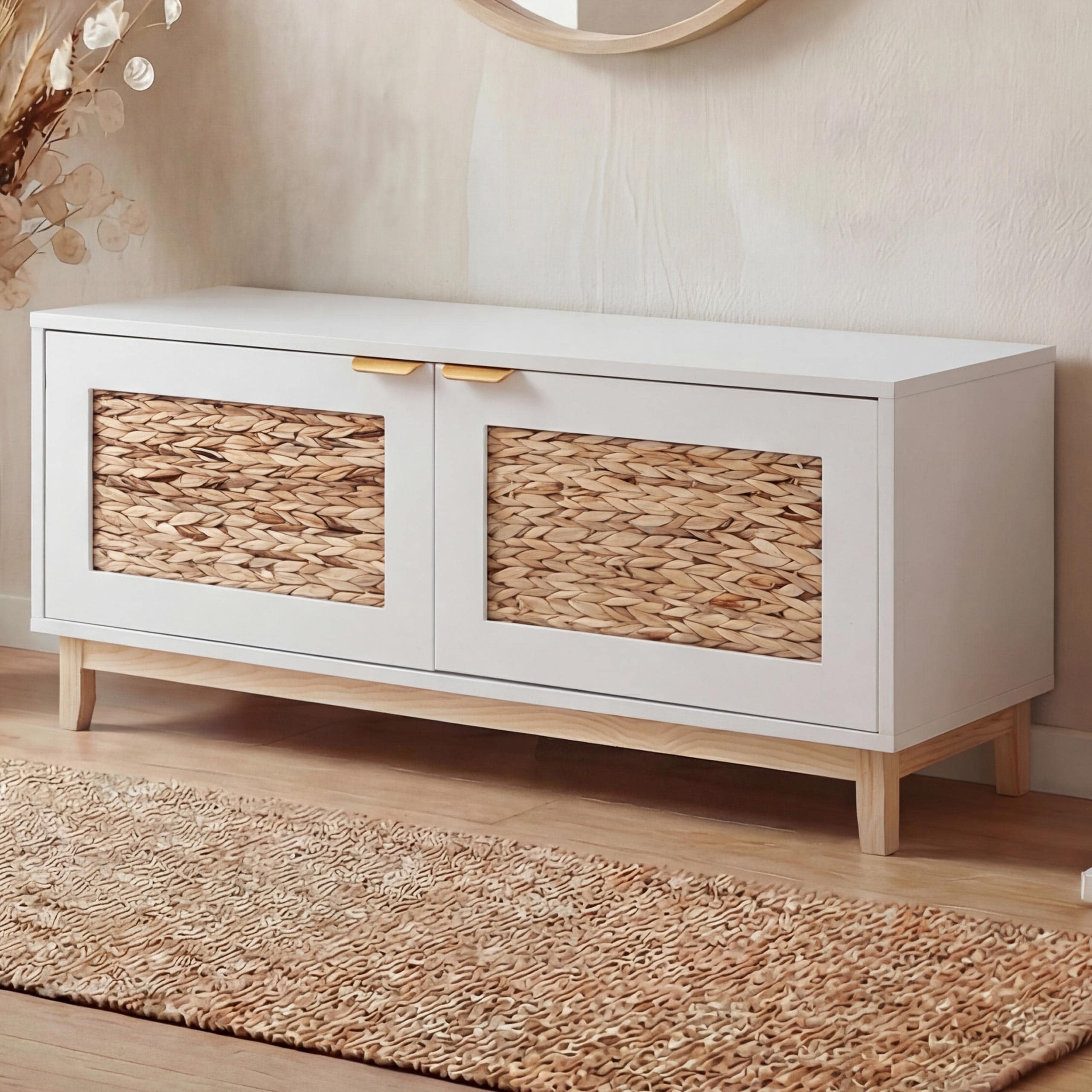 Sitzbank MCW-P54, Garderoben-Bank Schuhregal Schuhablage, MDF Melamin Wasserhyazinthefront 45x100x42cm ~ wei&szlig; 