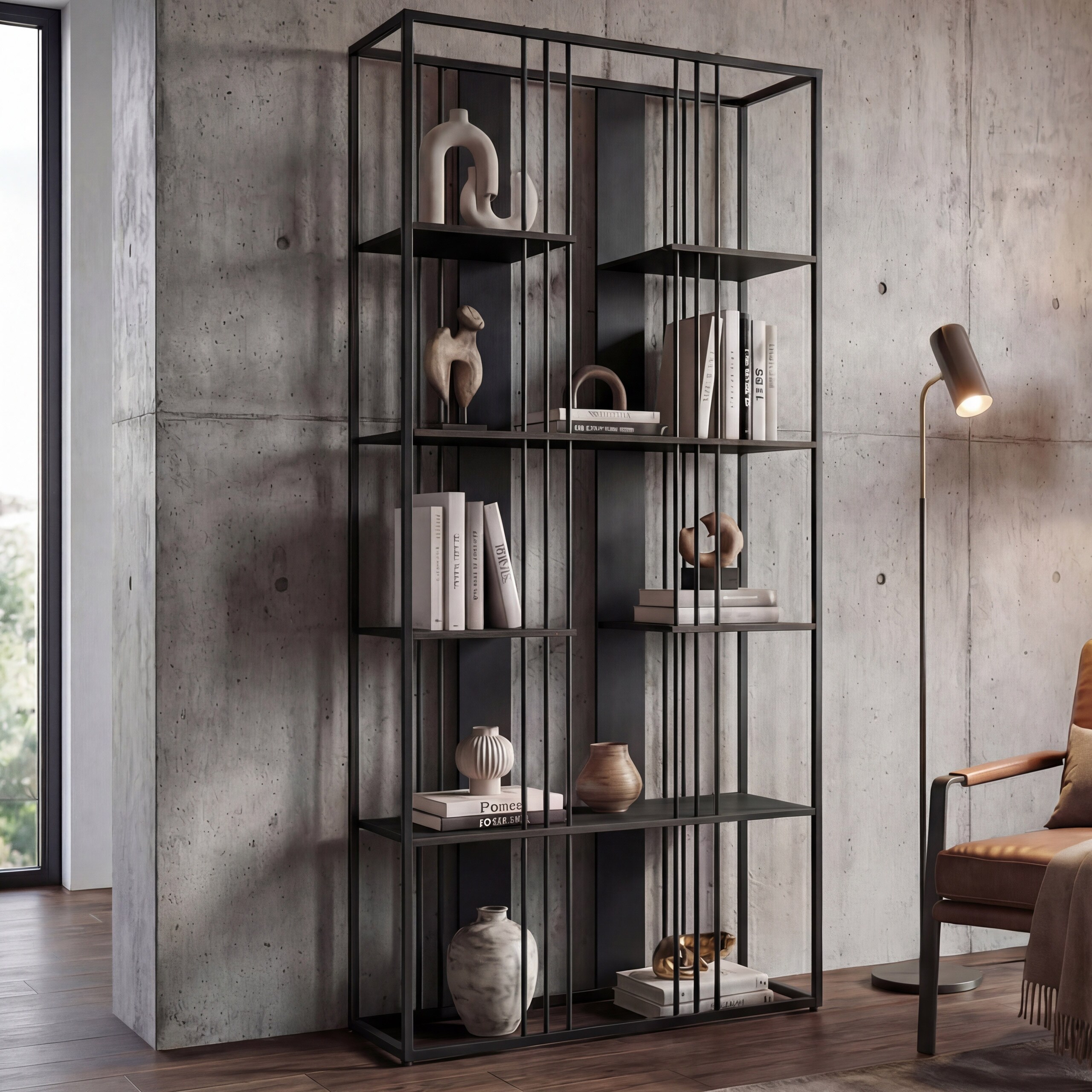 Regal MCW-P12, B&uuml;cherschrank Hochschrank, Industrial Metall Melamin MVG-zertifiziert 180x80x31cm ~ schwarz, schwarz 