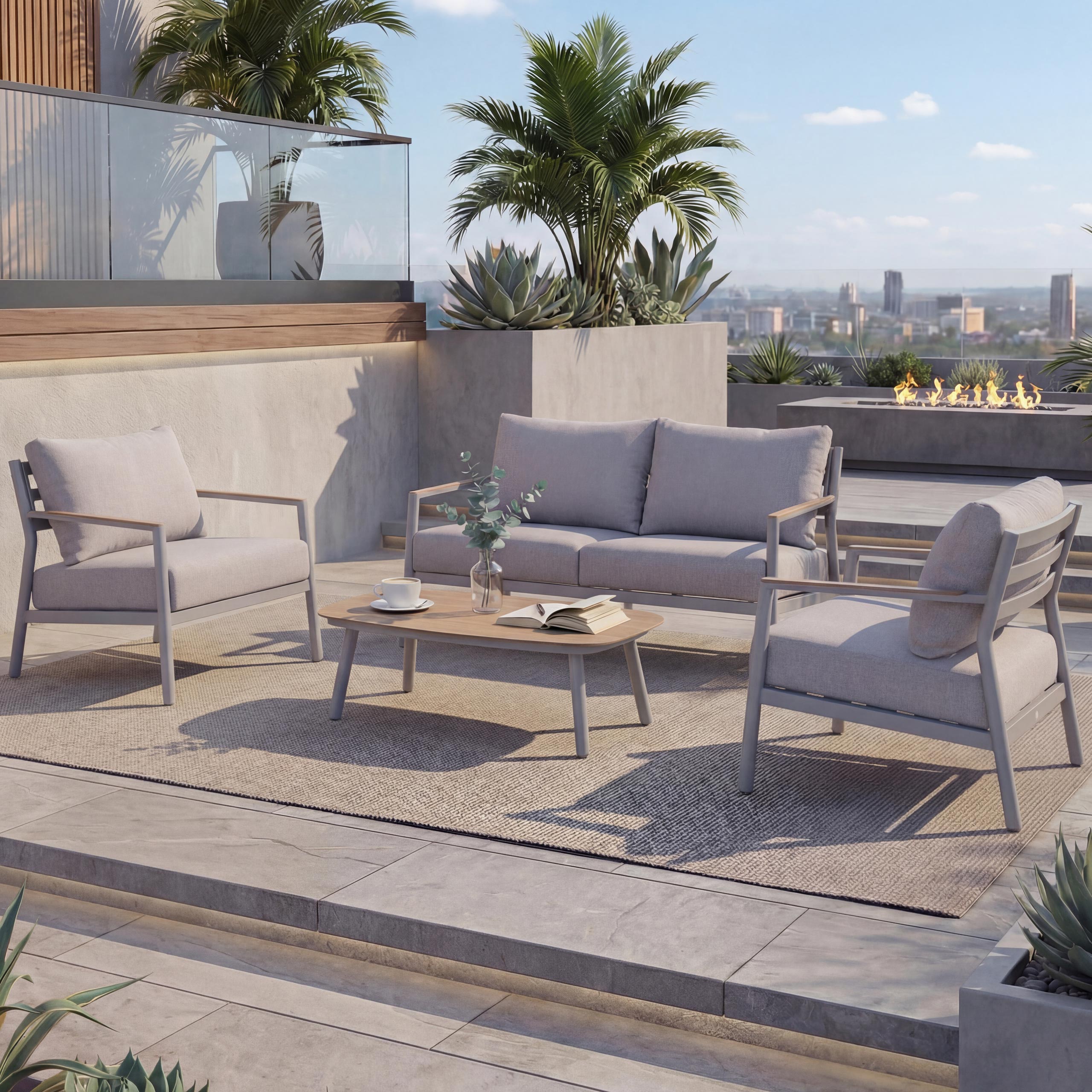 Aluminium Gartengarnitur MCW-P79, Lounge-Set Sitzgruppe Sofa Gartenlounge, Stoff/Textil Olefin 210g/m&sup2; ~ creme-beige 