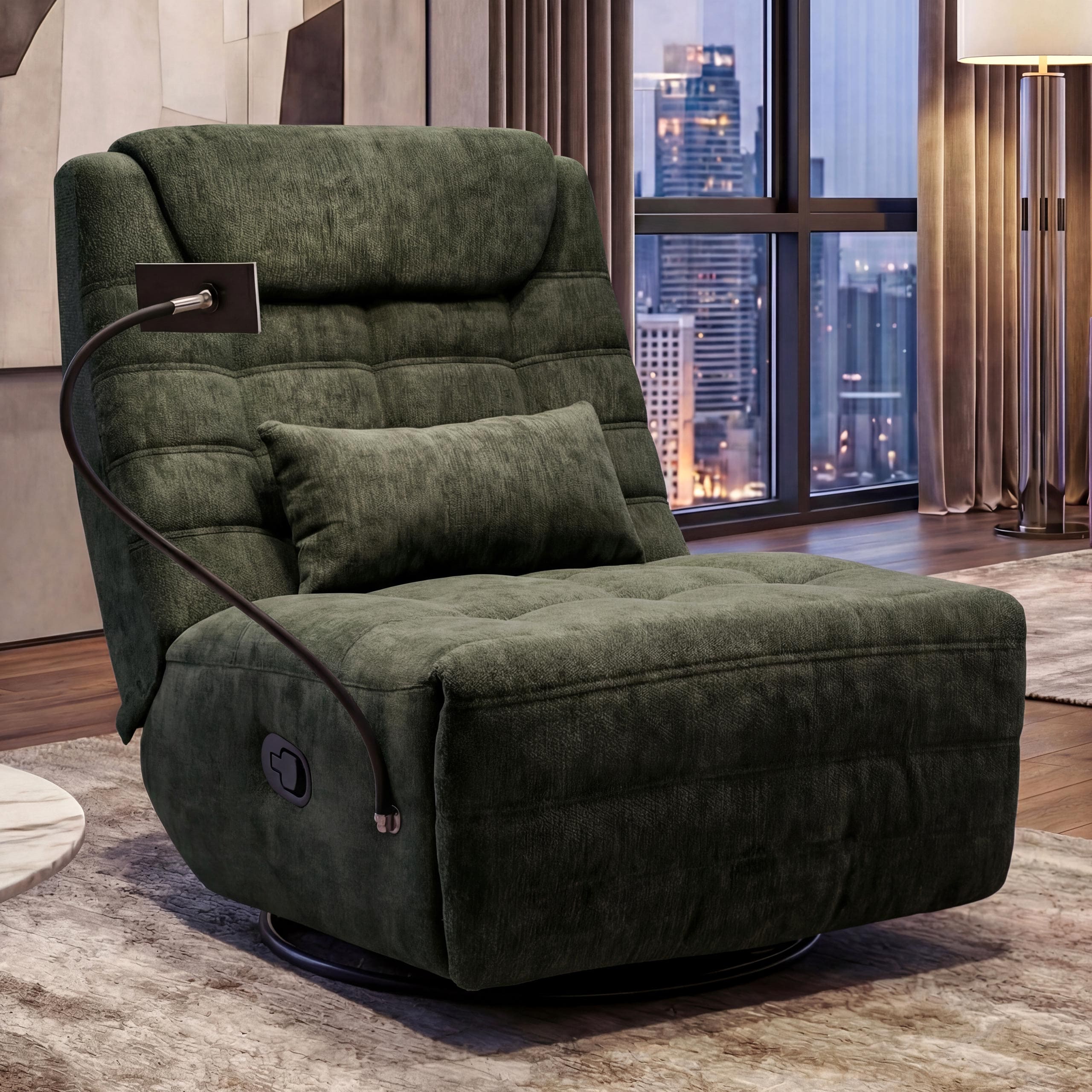 Relaxsessel MCW-P92, TV-Sessel Fernsehsessel, drehbar Kippfunktion Handyhalterung, Stoff&nbsp;Chenille (260g/m&sup2;) ~ gr&uuml;n 