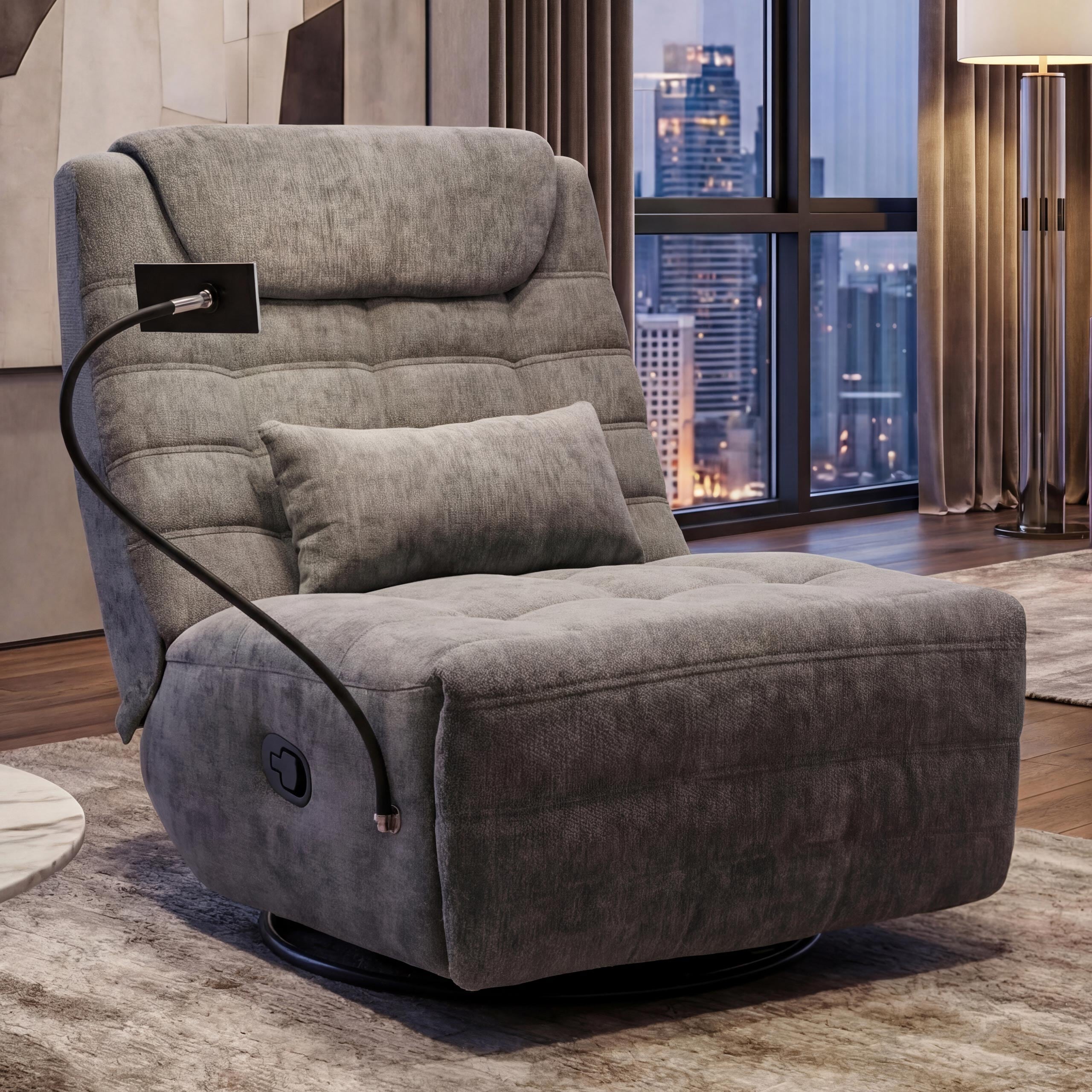 Relaxsessel MCW-P92, TV-Sessel Fernsehsessel, drehbar Kippfunktion Handyhalterung, Stoff&nbsp;Chenille (260g/m&sup2;) ~ dunkelgrau 