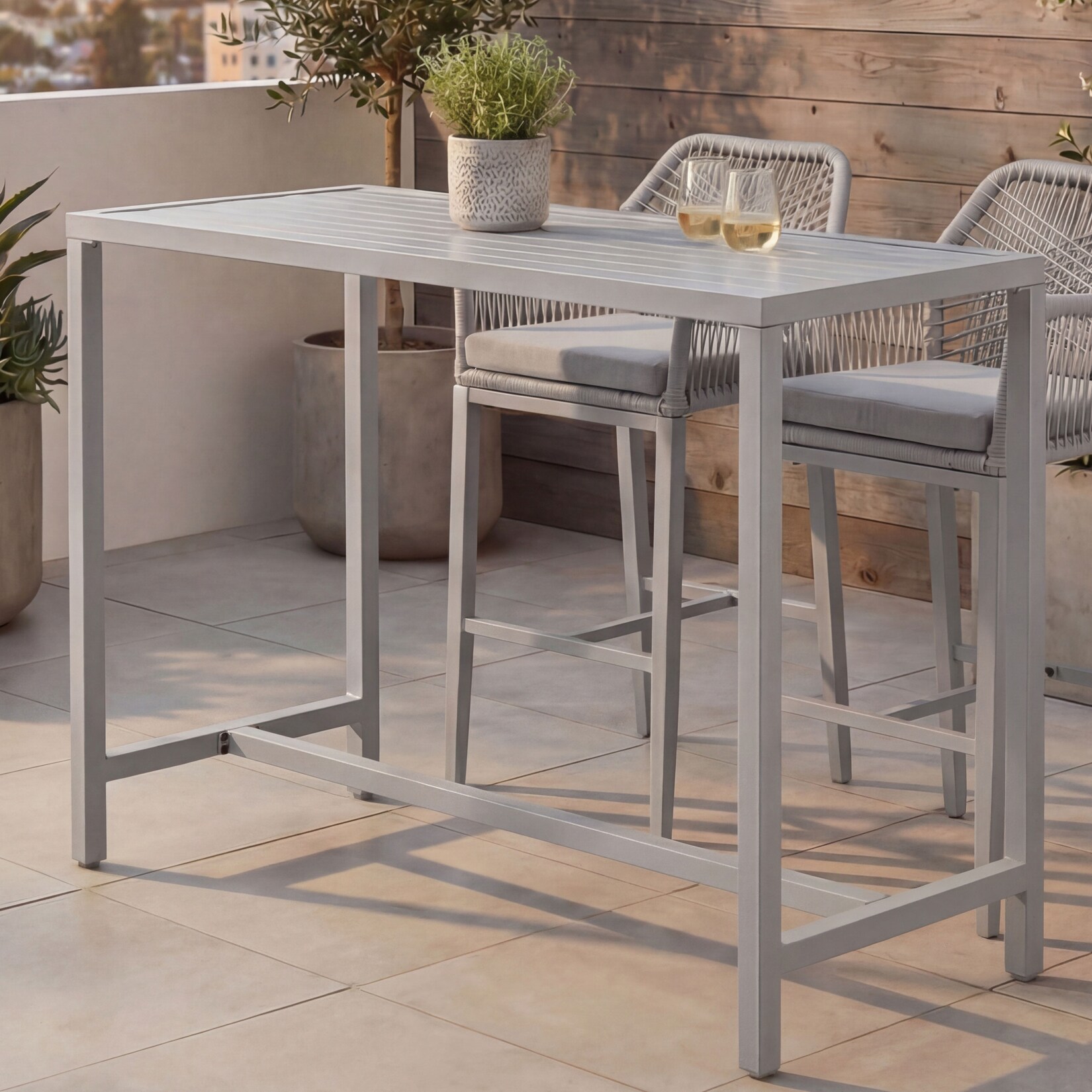 Stehtisch -P91, Gartentisch Bartisch Tisch, Outdoor Metall 105x130x65cm ~ hellgrau