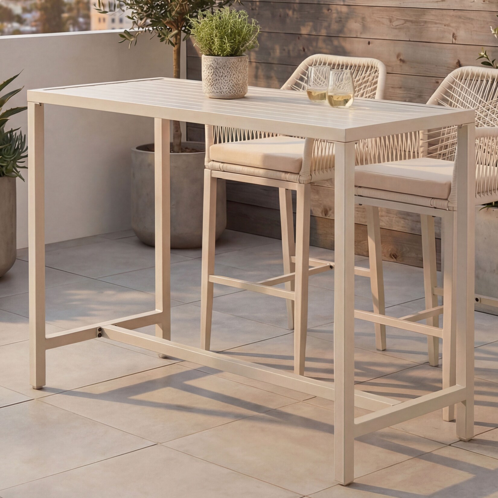 Stehtisch -P91, Gartentisch Bartisch Tisch, Outdoor Metall 105x130x65cm ~ creme