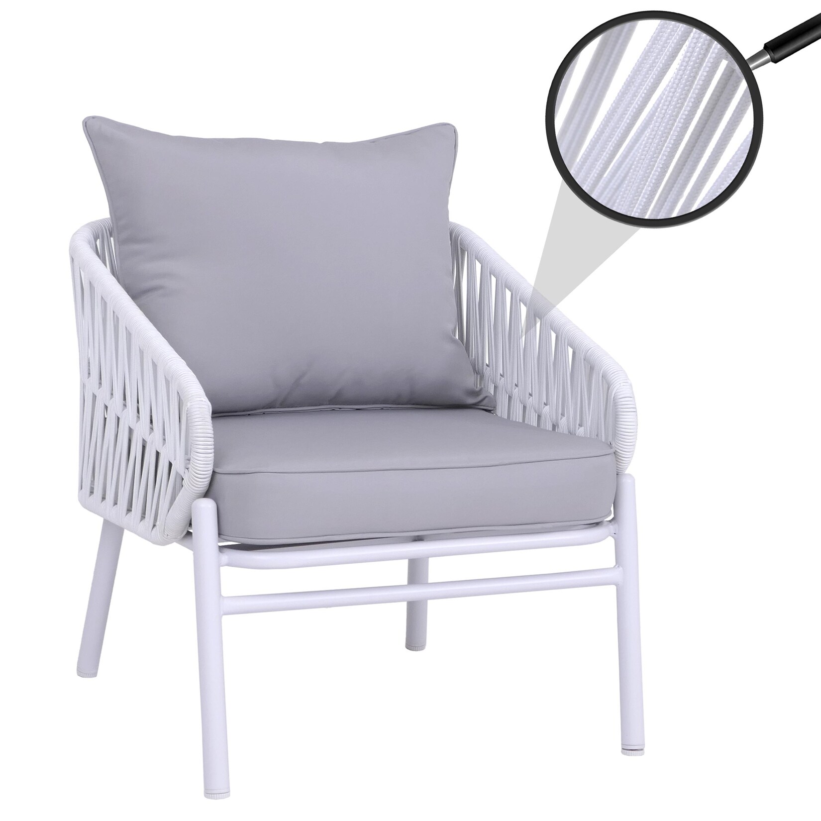 Aluminium-Gartenstuhl -P90, Loungestuhl Sessel Outdoor, Seilgeflecht Rope Stoff/Textil (/m²) ~ hellgrau