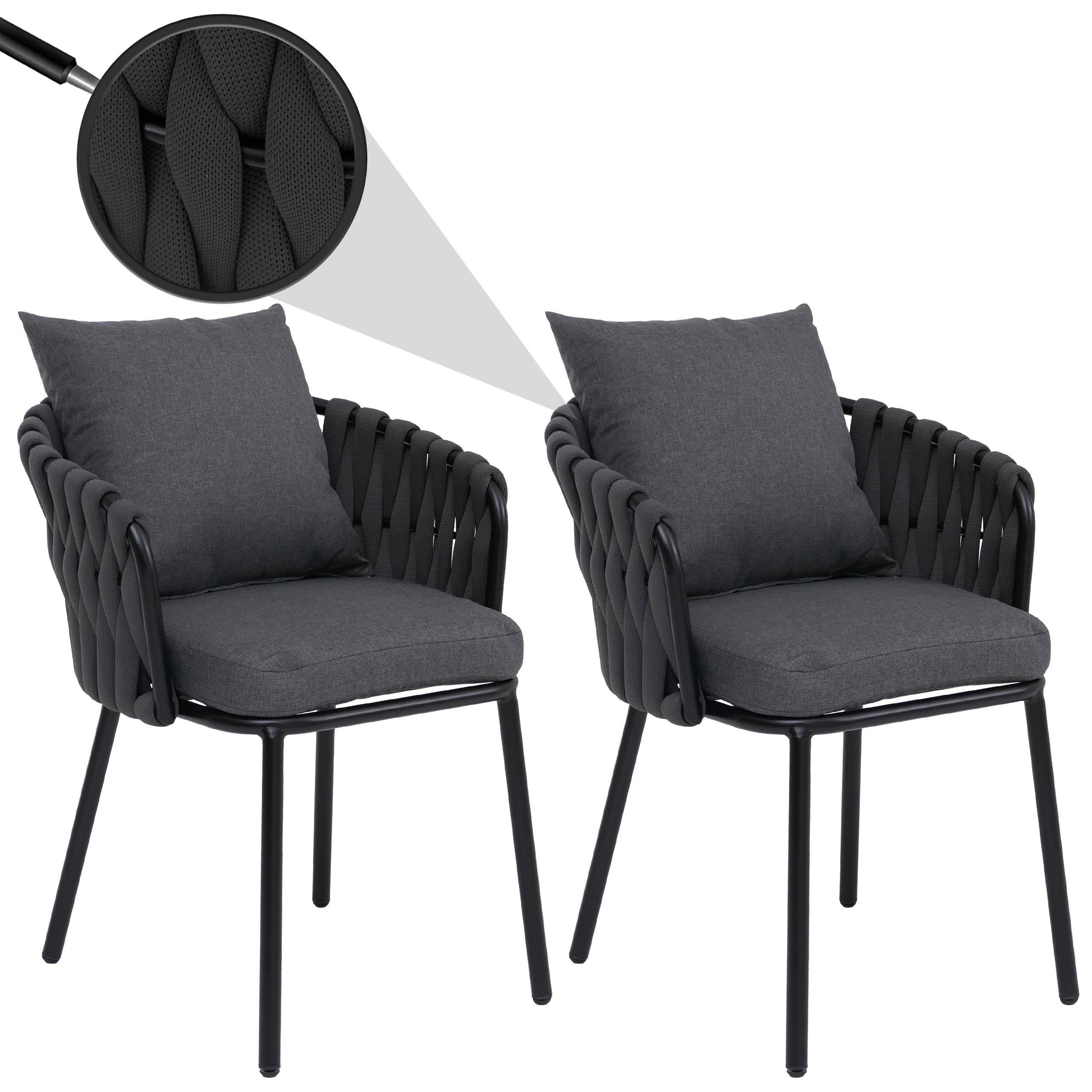 2er-Set Aluminium-Esszimmerstuhl MCW-P89, Indoor Stuhl Armlehne, Stoff/Textil (180 g/m&sup2;) Seilgeflecht Rope ~ anthrazit 