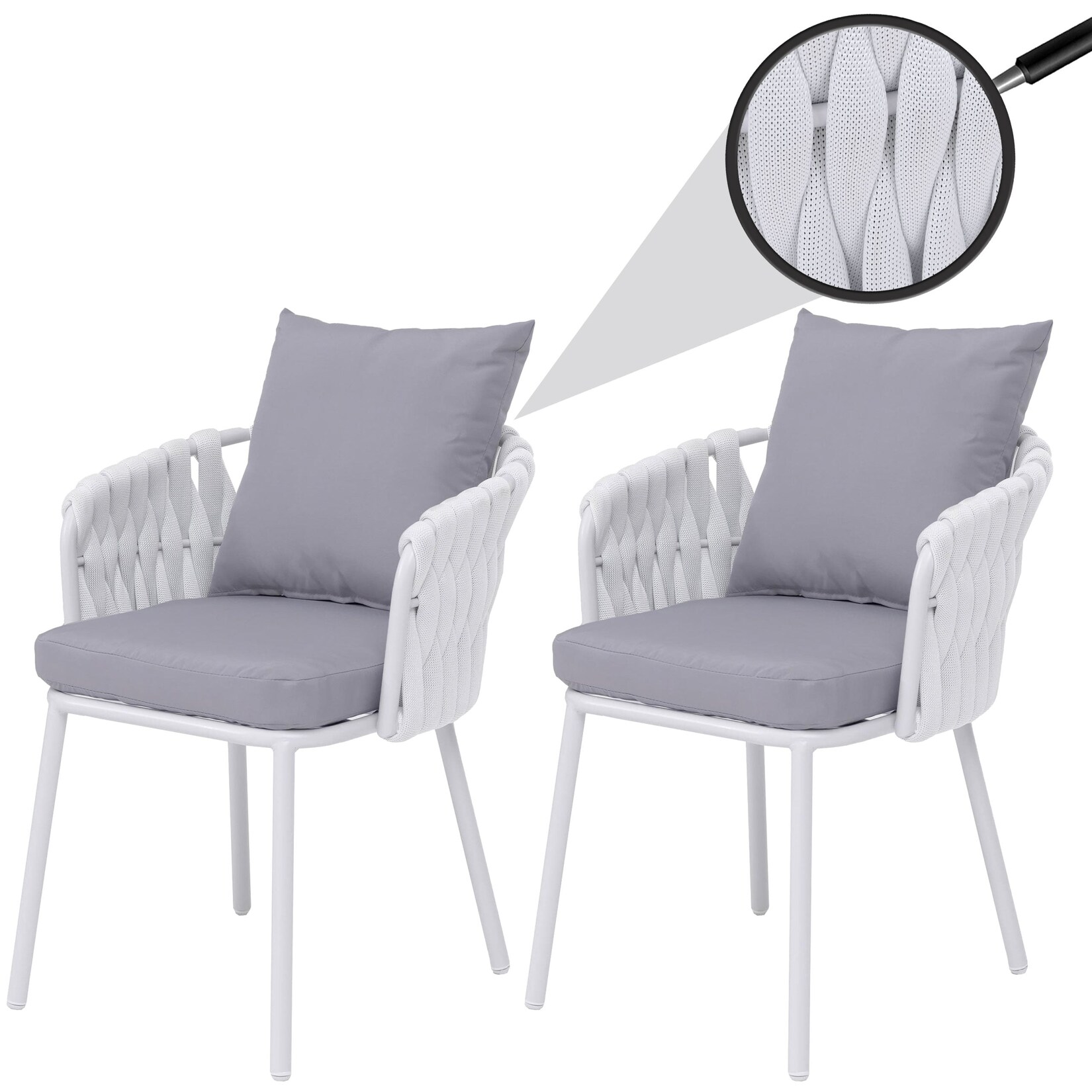 2er-Set Aluminium-Gartenstuhl -P89, Gartensessel Outdoor Stuhl, Stoff/Textil (/m²) Seilgeflecht Rope ~ hellgrau