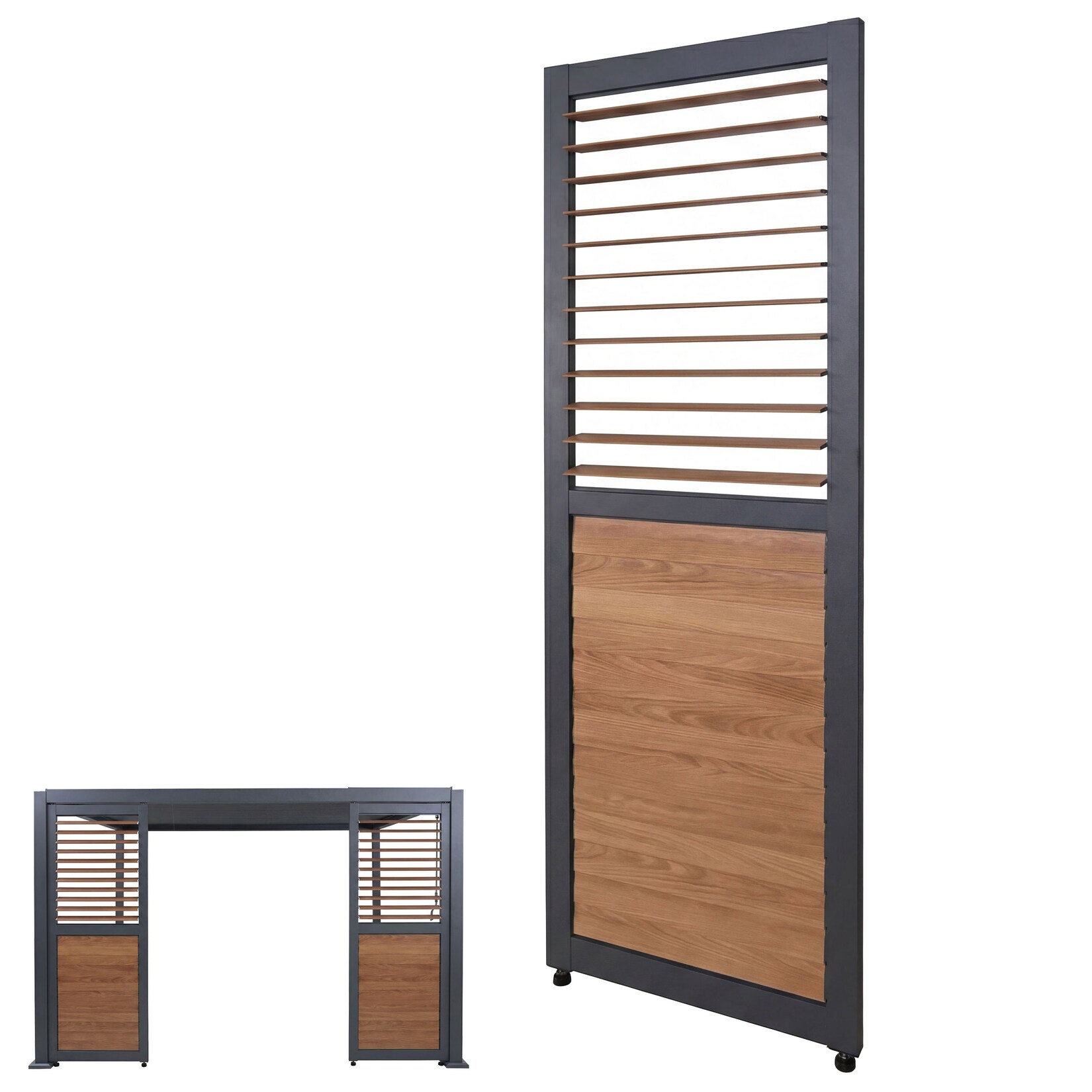Lamellenwand für Pergola -P65, Lamellenpaneel Modul Paneel Seitenwand, Aluminium 220x68cm Holzoptik ~ anthrazit