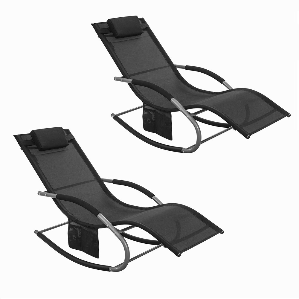 SoBuy Schaukelstuhl-Set F&uuml;r 2 Personen Schwarz 150x63x87cm Modern 
