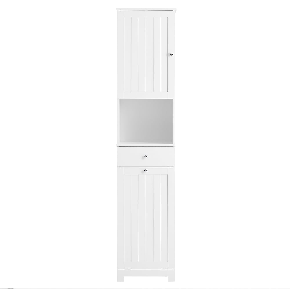 SoBuy Colonne de salle de bain avec panier à linge, tiroir et étagère réglable, BZR216-W