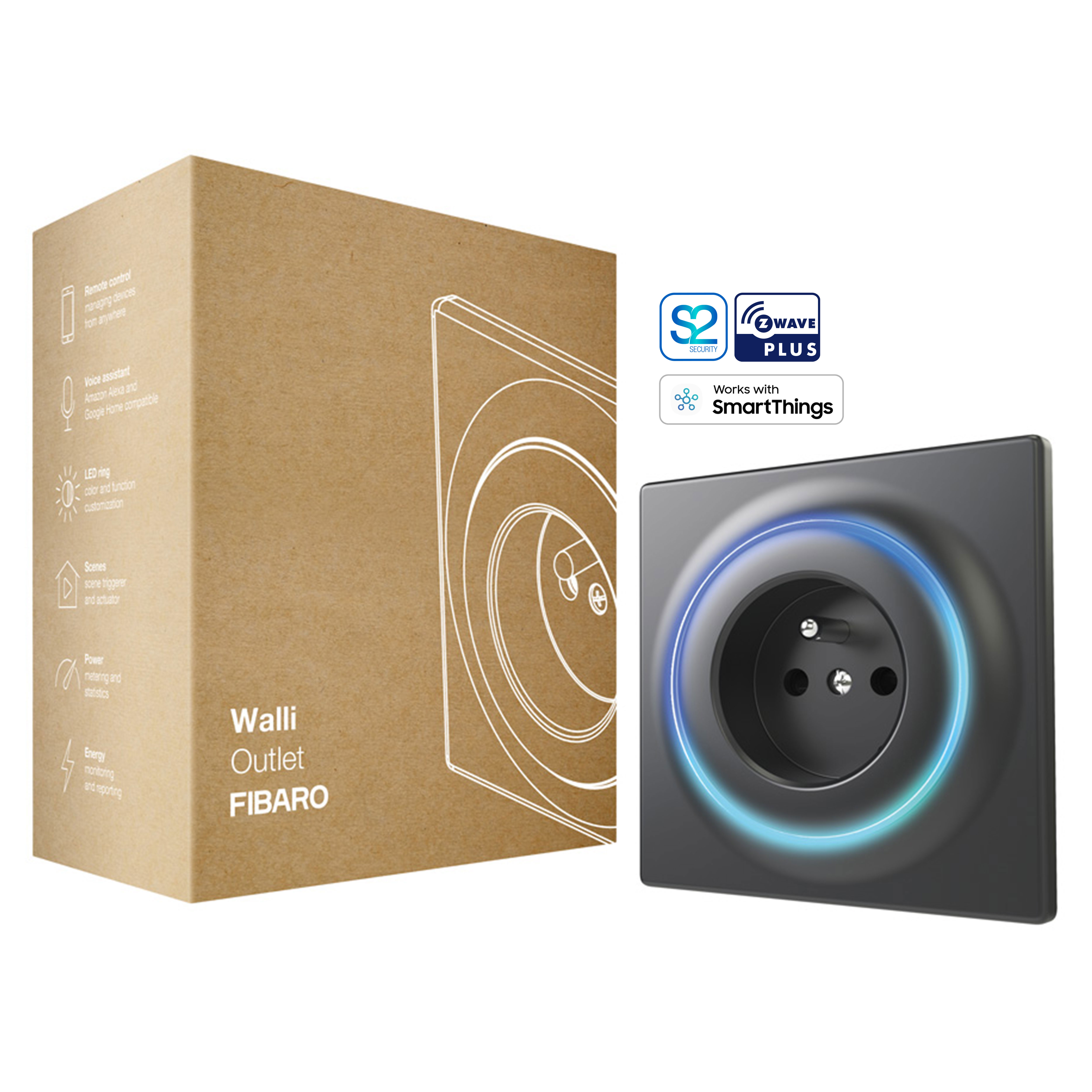 FIBARO Walli Outlet Typ E (Schwarz) 