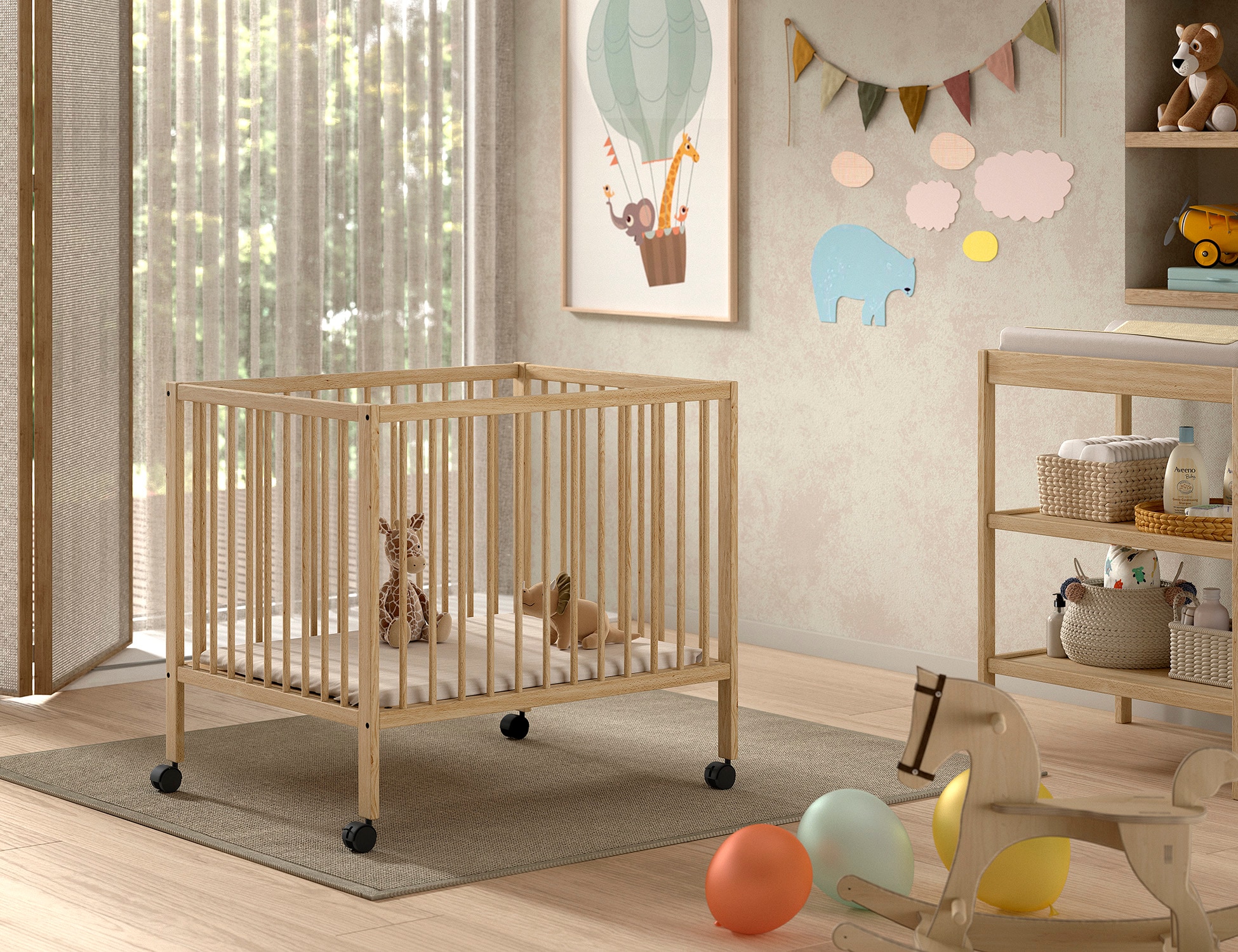 DINO Laufgitter 3-fach h&ouml;henverstellbar, inkl. Rollen, Buche massiv natur lackiert 