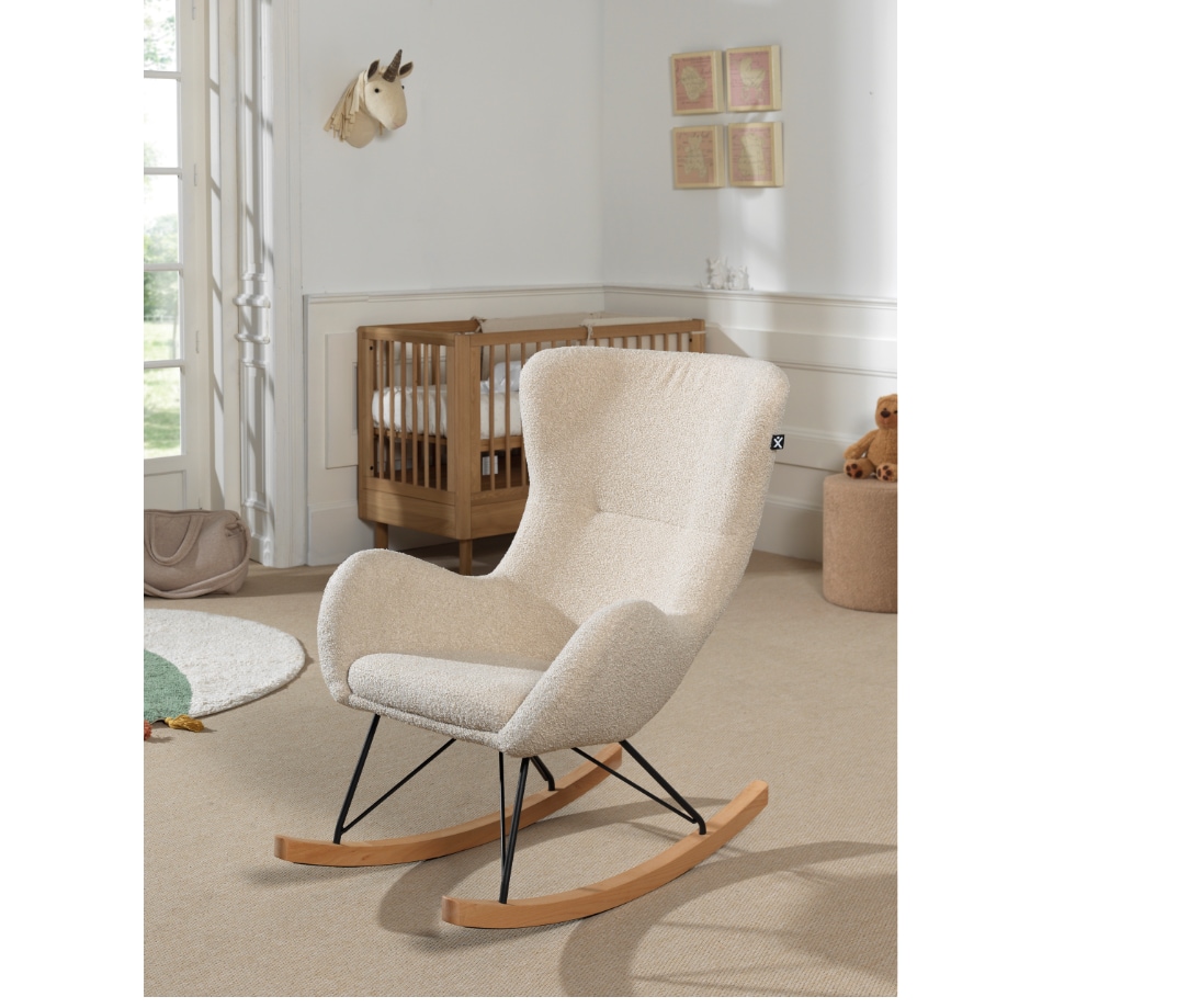 Comfortabler Schaukelstuhl, Bezug Boucl&eacute; Beige 