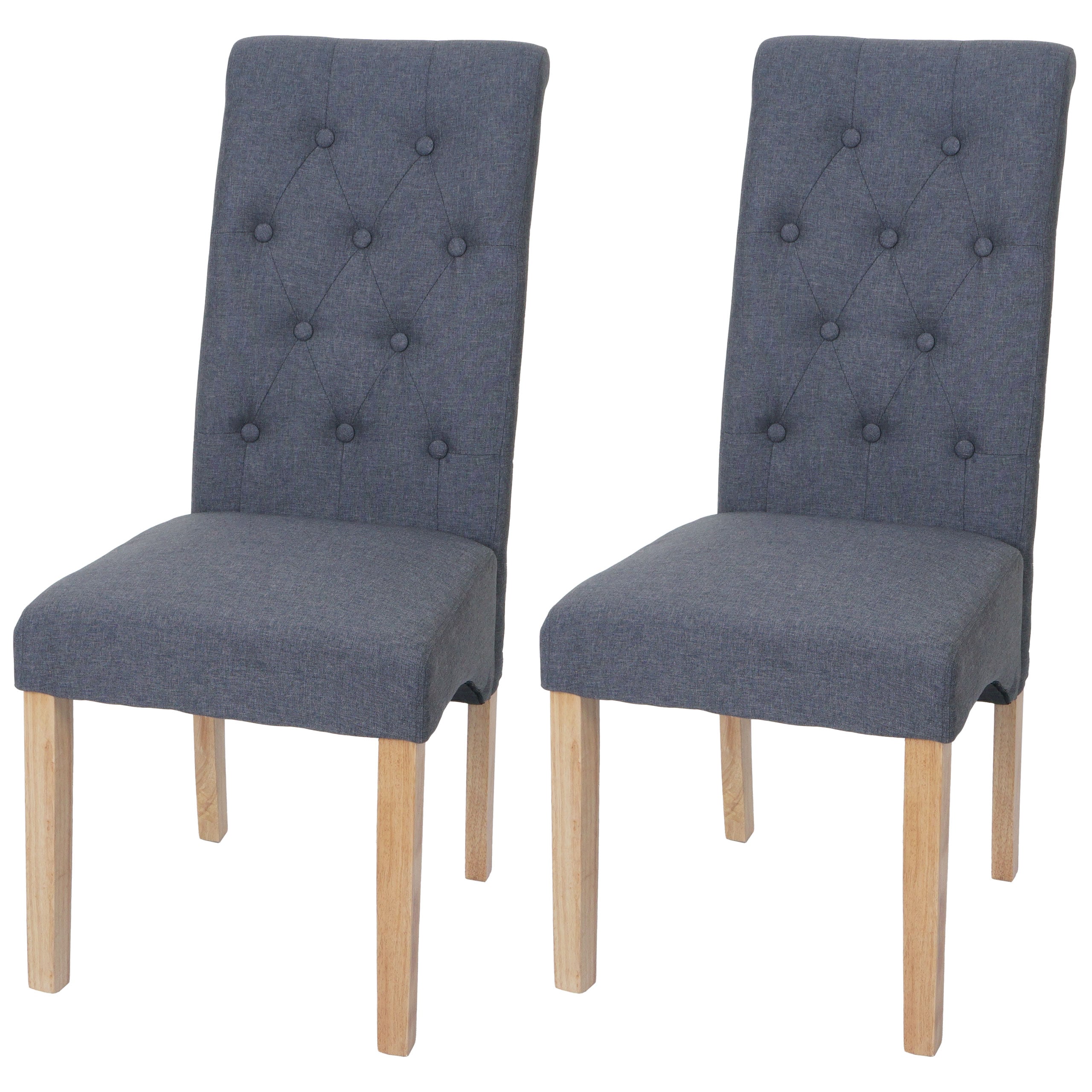 2er-Set Esszimmerstuhl MCW-O65e, K&uuml;chenstuhl Polsterstuhl, Chesterfield Stoff/Textil (280g/m&sup2;), dunkelgrau 