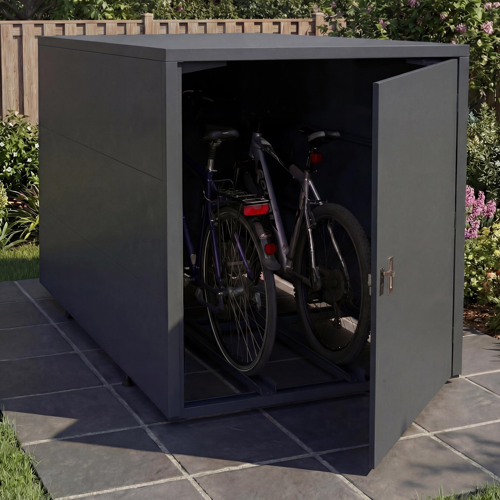 2er-Fahrradgarage -P93, Fahrradunterstand Fahrradbox&nbsp;Bikebox, abschließbar verzinkter Stahl 123x113x208cm ~ anthrazit