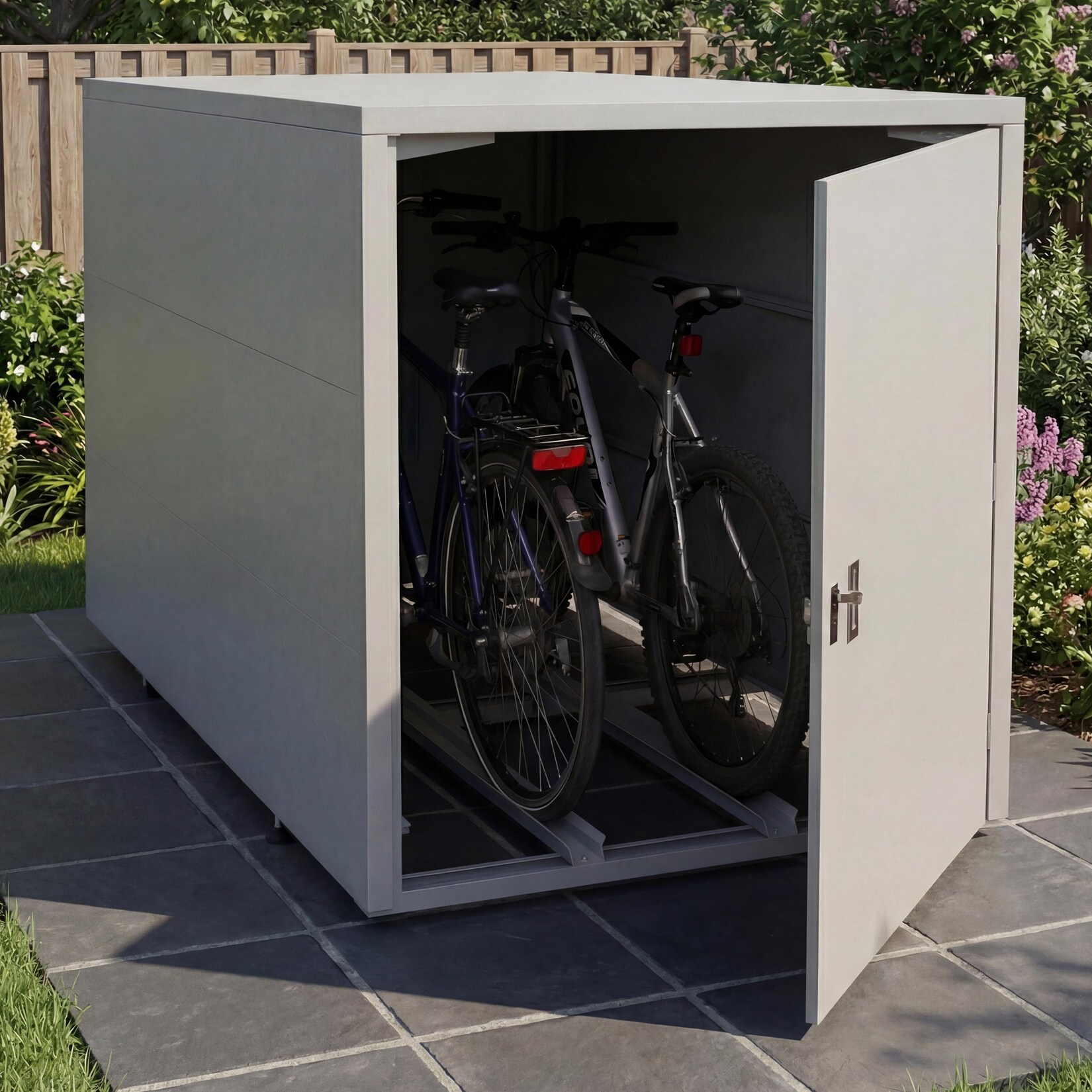 2er-Fahrradgarage -P93, Fahrradunterstand Fahrradbox&nbsp;Bikebox, abschließbar verzinkter Stahl 123x113x208cm ~ hellgrau
