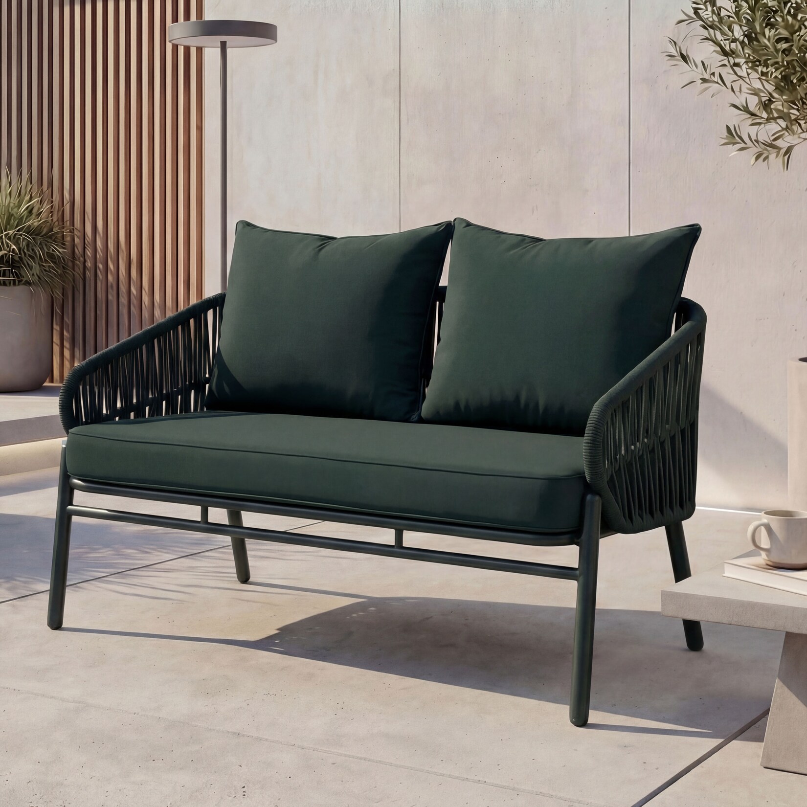 Aluminium-Gartenbank -P90, Gartensofa Outdoor Sitzbank, Seilgeflecht Rope Stoff/Textil (/m²) ~ grün
