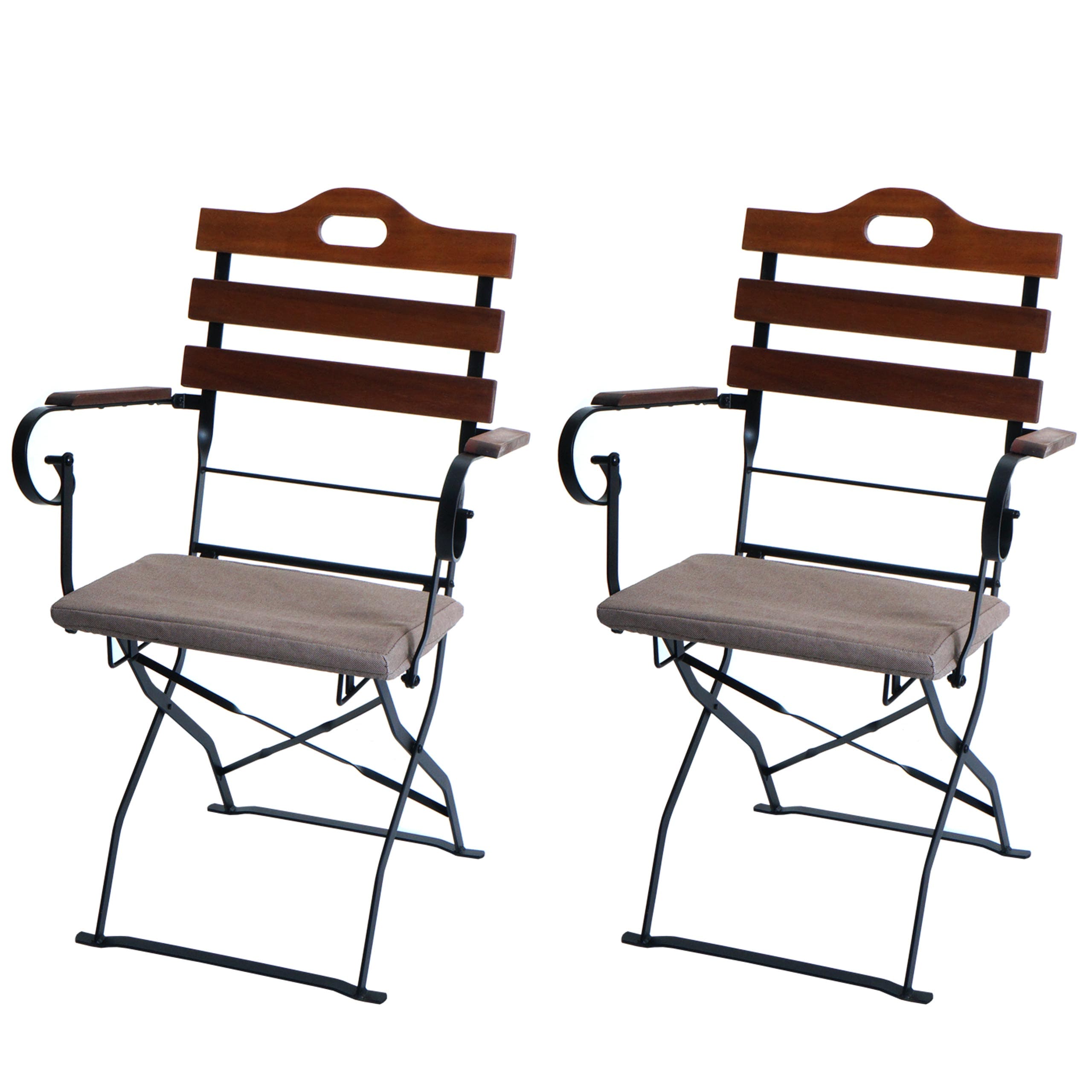 2er-Set Biergartenstuhl MCW-J40, Klappstuhl Gartenstuhl, Gastronomie-Qualit&auml;t Akazie ~ braun, Polster hellbraun 