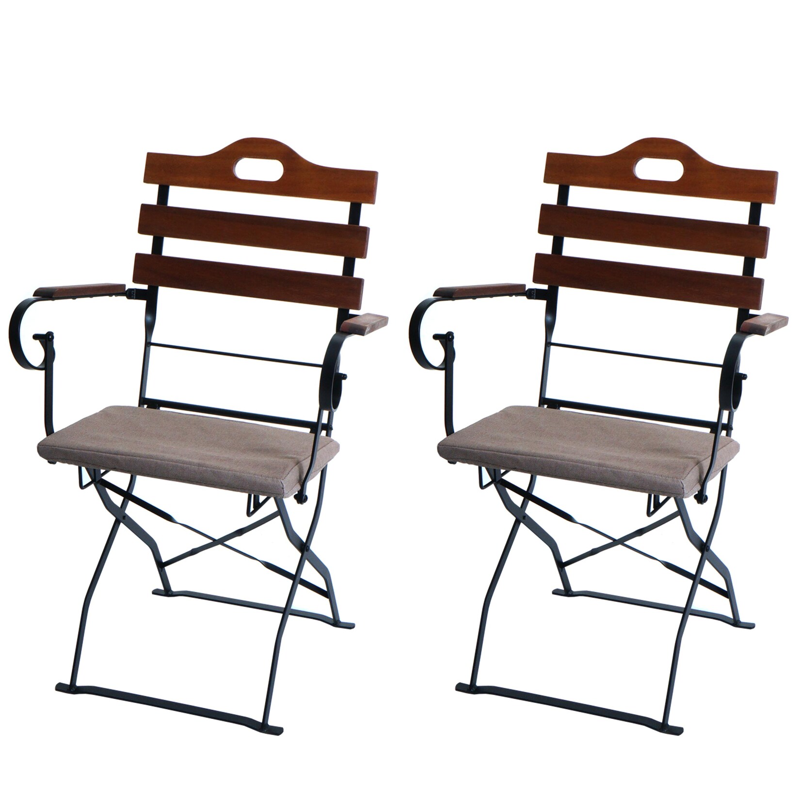 2er-Set Biergartenstuhl -J40, Klappstuhl Gartenstuhl, Gastronomie-Qualität Akazie ~ braun, Polster hellbraun