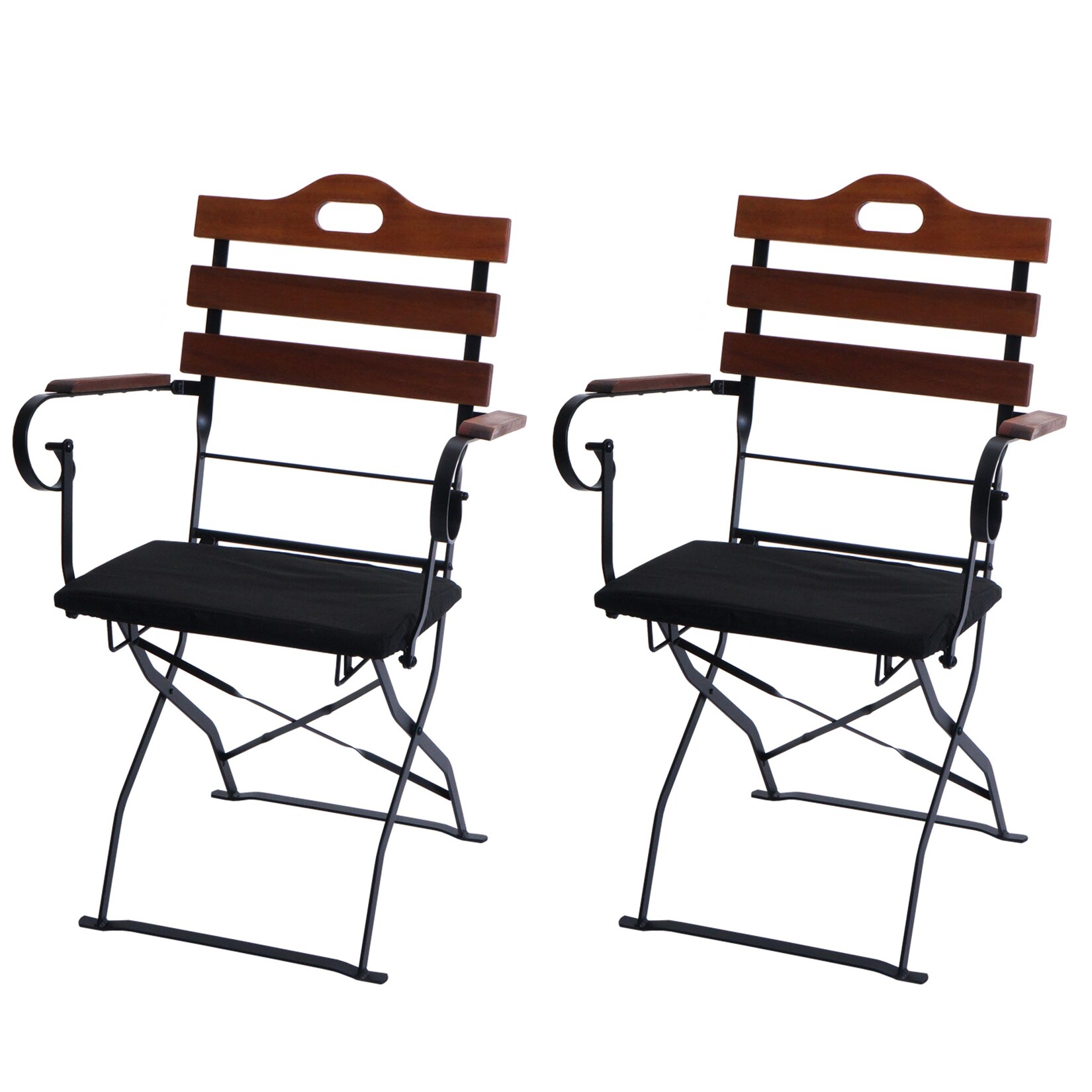 2er-Set Biergartenstuhl -J40, Klappstuhl Gartenstuhl, Gastronomie-Qualität Akazie ~ braun, Polster schwarz