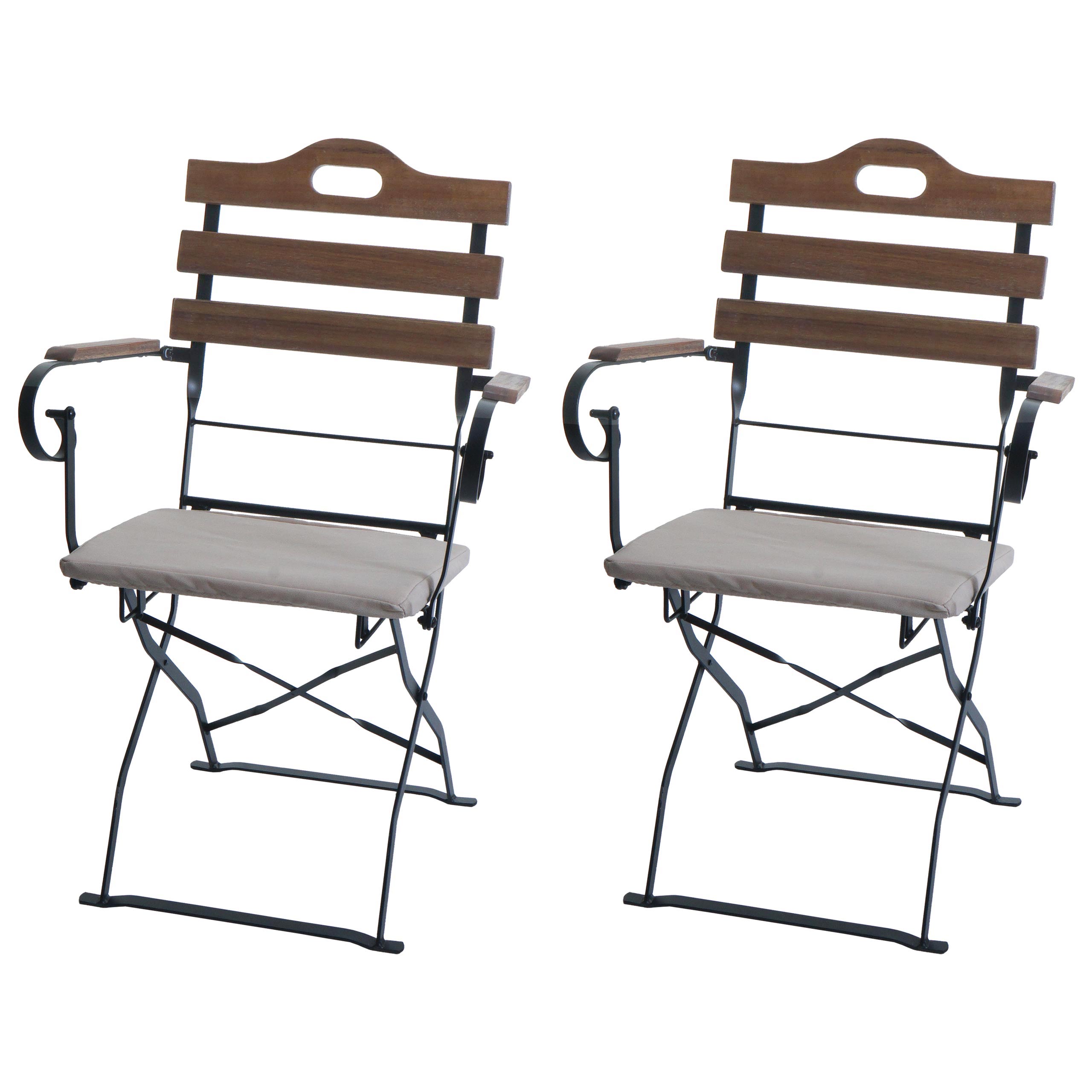 2er-Set Biergartenstuhl MCW-J40, Klappstuhl Gartenstuhl, Gastronomie-Qualit&auml;t Akazie ~ hellbraun, Polster beige 