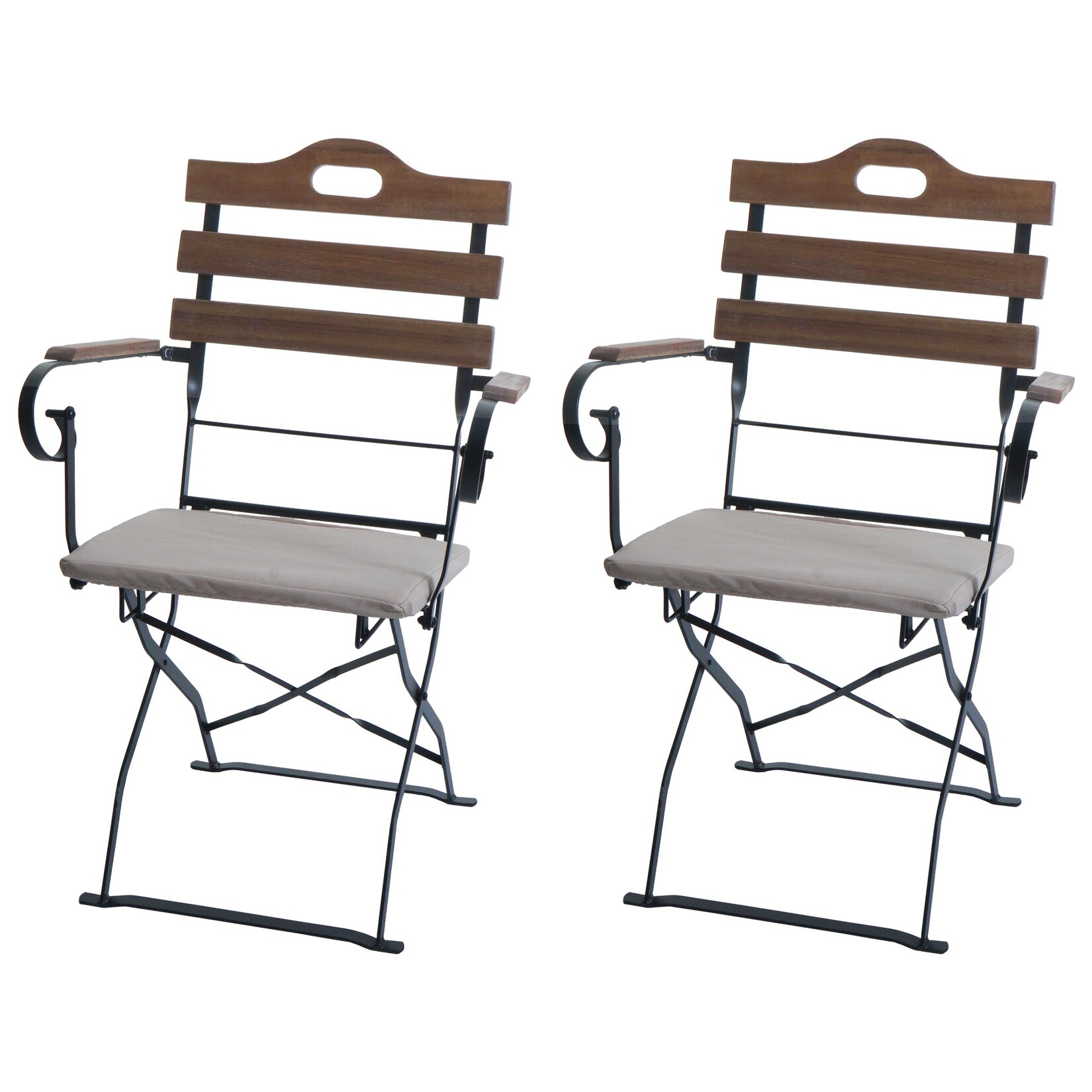 2er-Set Biergartenstuhl -J40, Klappstuhl Gartenstuhl, Gastronomie-Qualität Akazie ~ hellbraun, Polster beige