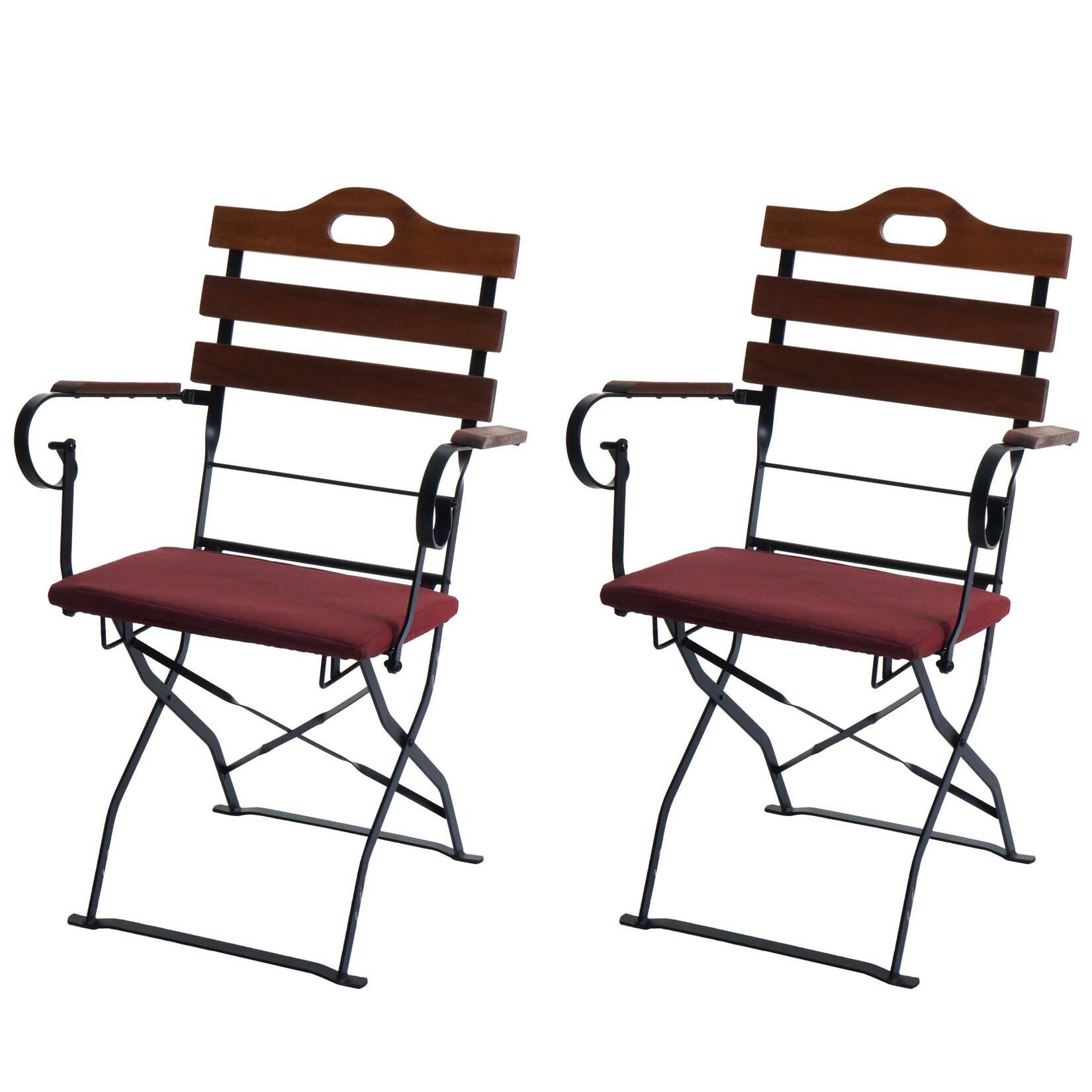2er-Set Biergartenstuhl -J40, Klappstuhl Gartenstuhl, Gastronomie-Qualität Akazie ~ braun, Polster rot