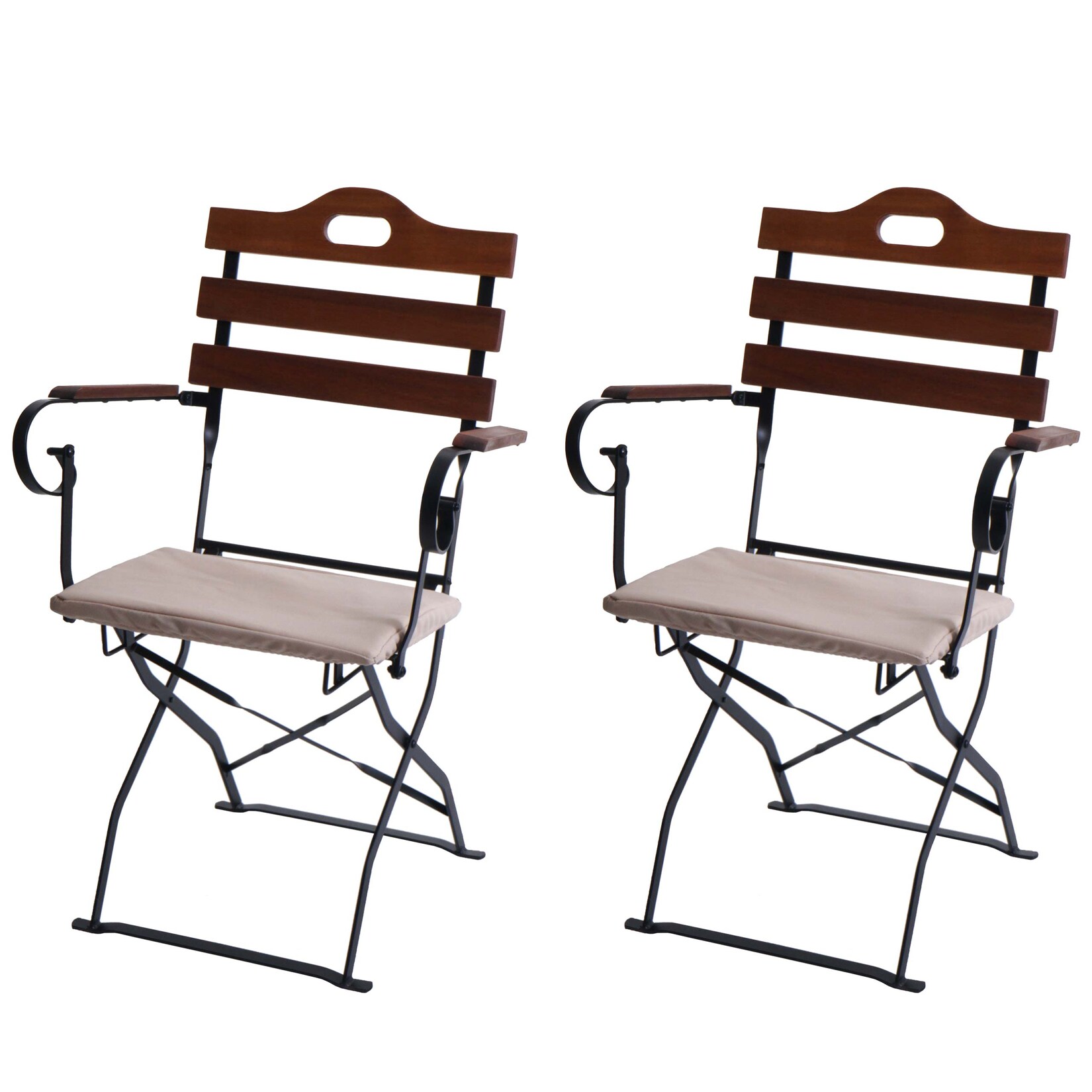 2er-Set Biergartenstuhl -J40, Klappstuhl Gartenstuhl, Gastronomie-Qualität Akazie ~ braun, Polster beige