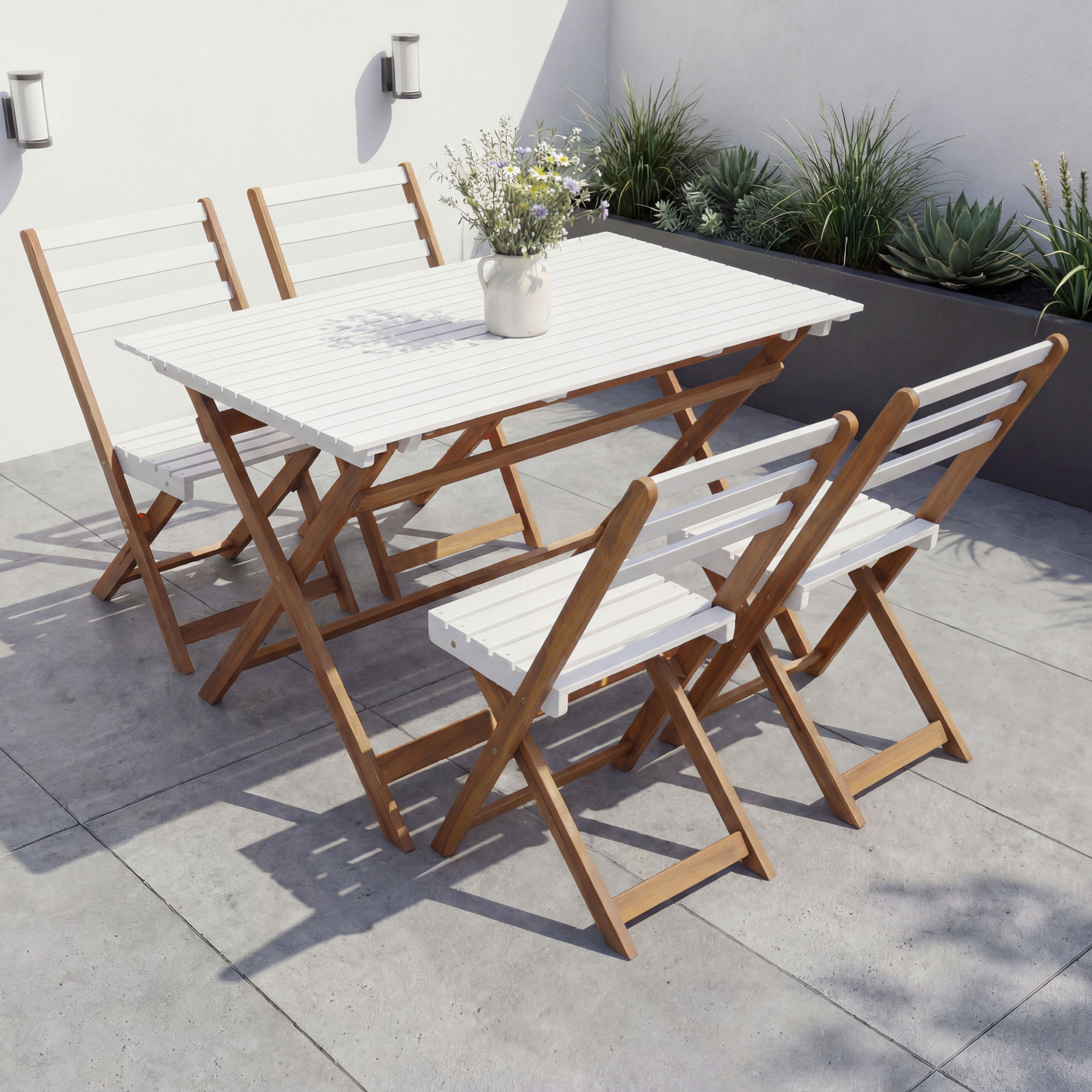 Garnitur MCW-P72, Sitzgruppe Lounge-Set Garten 4x Stuhl Tisch, Akazie Holz klappbar ~ natur-wei&szlig; 