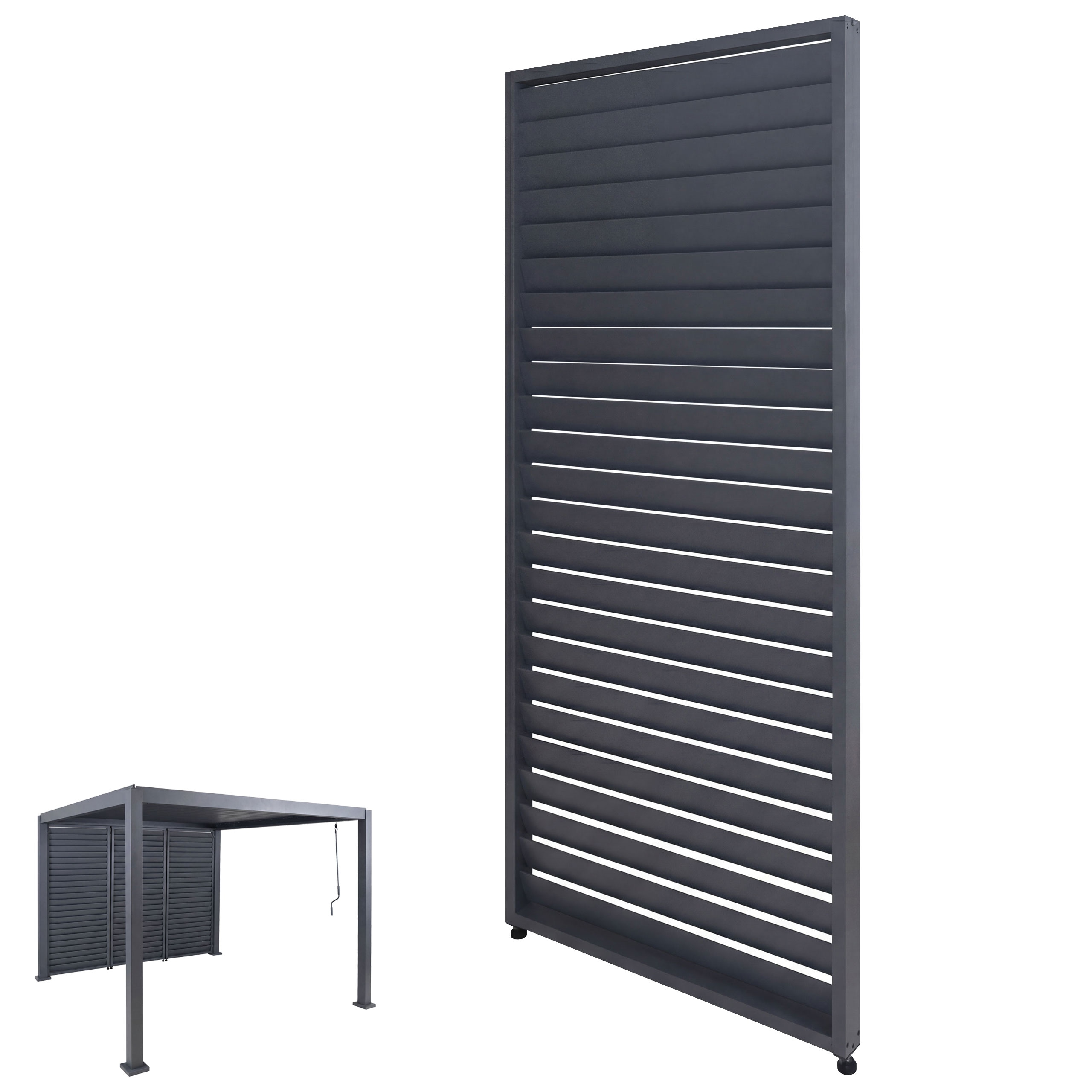 Lamellenwand f&uuml;r Pergola MCW-P65, Lamellenpaneel Modul Paneel Seitenwand, Aluminium 220x90cm ~ anthrazit 